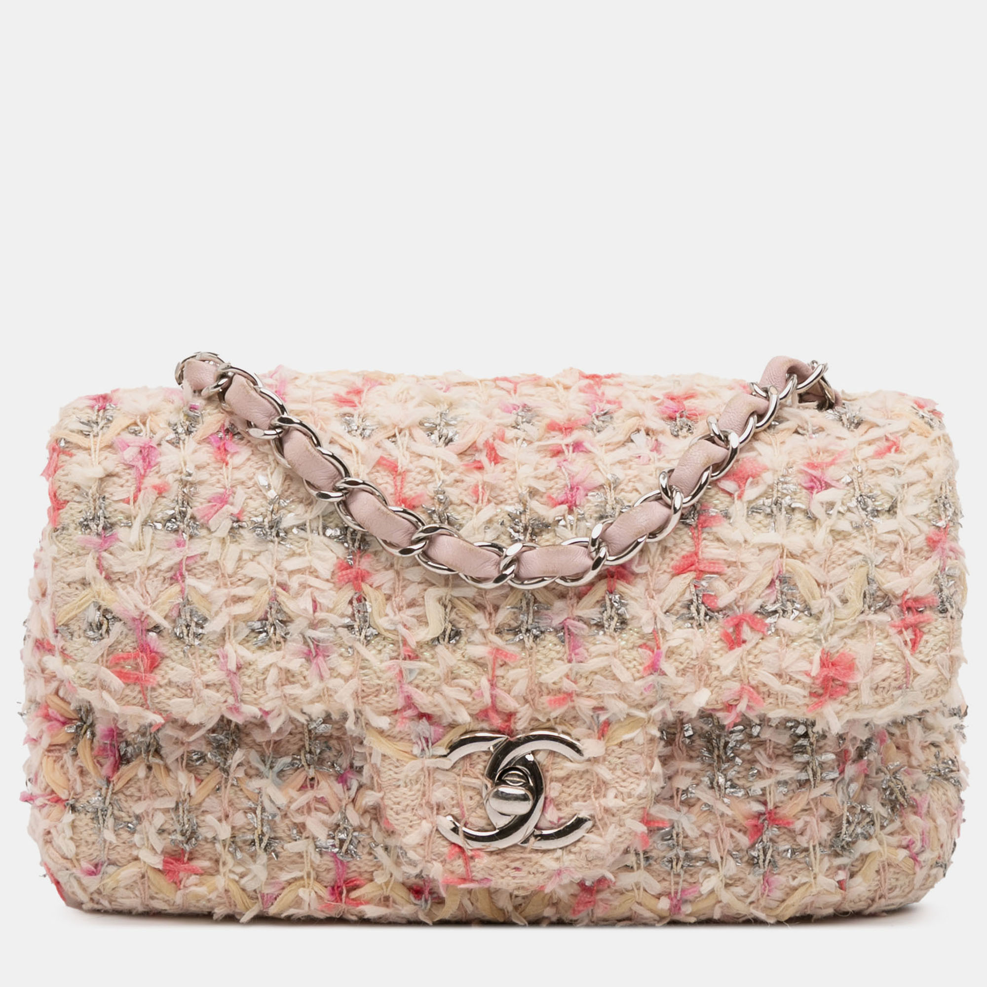 Pre-owned Chanel Pink Mini Rectangular Classic Tweed Single Flap