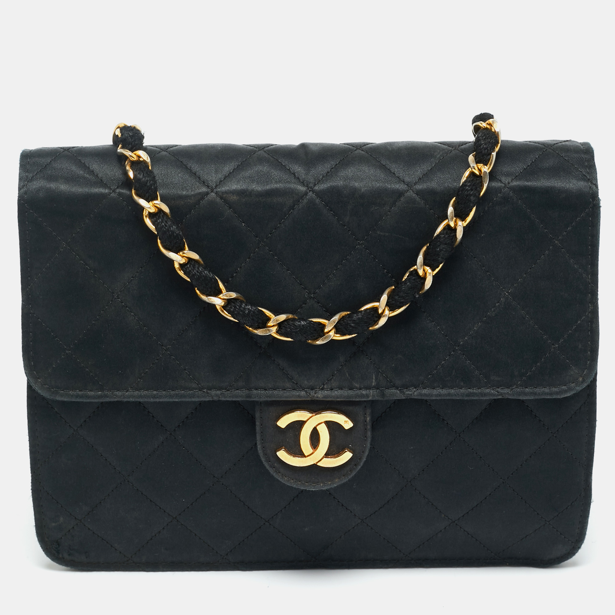 

Chanel Black Quilted Satin Vintage Flap Bag