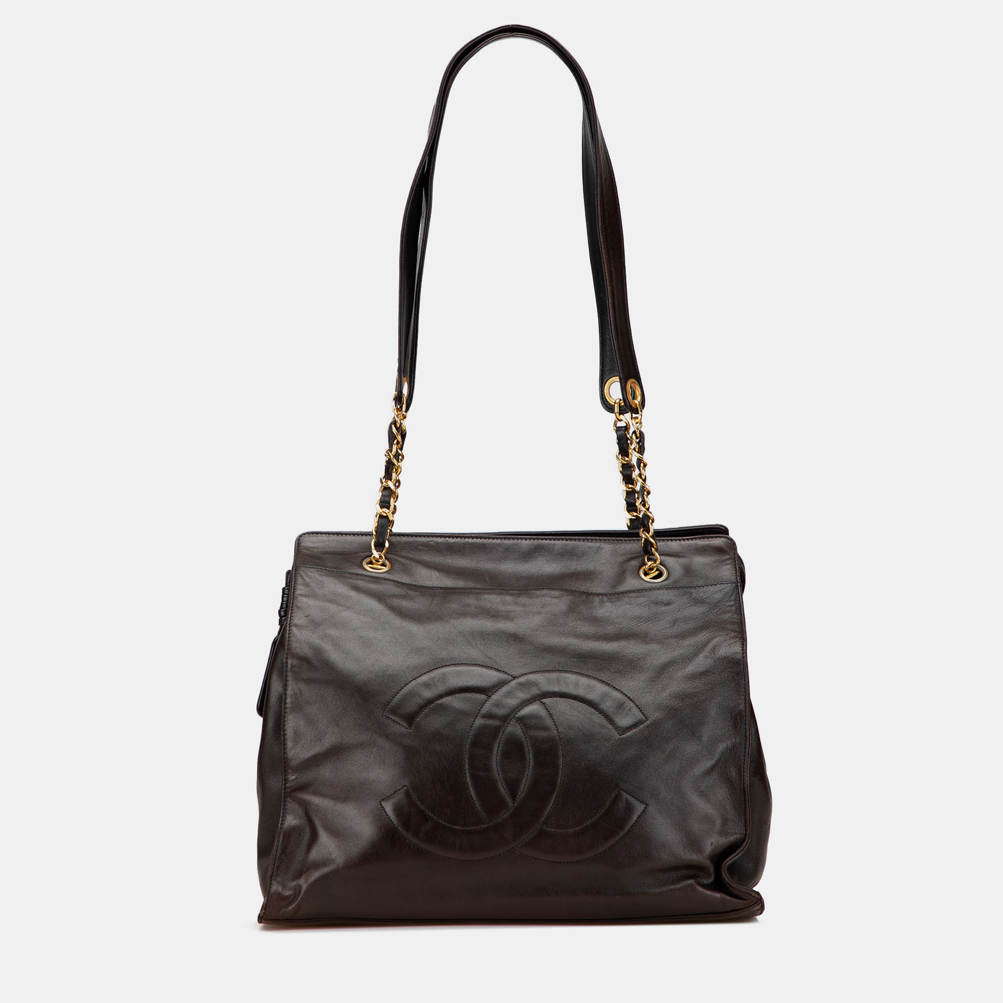 Pre-owned Chanel Brown Cc Lambskin Chain Tote