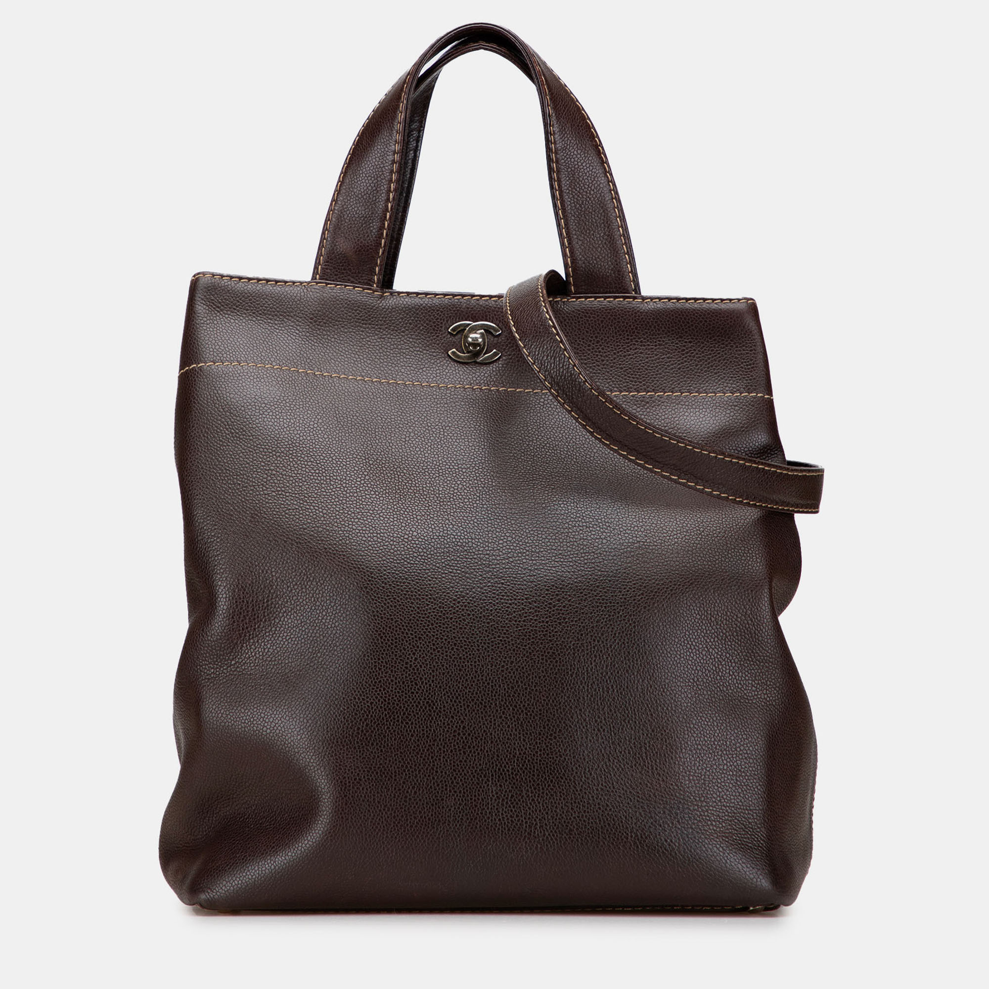 

Chanel Brown CC Caviar Turnlock Tote