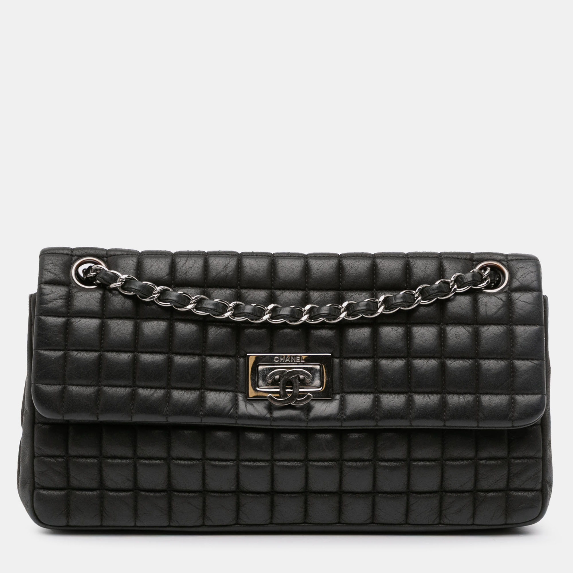 

Chanel Black Chocolate Bar Iridescent Calfskin Bubble Flap