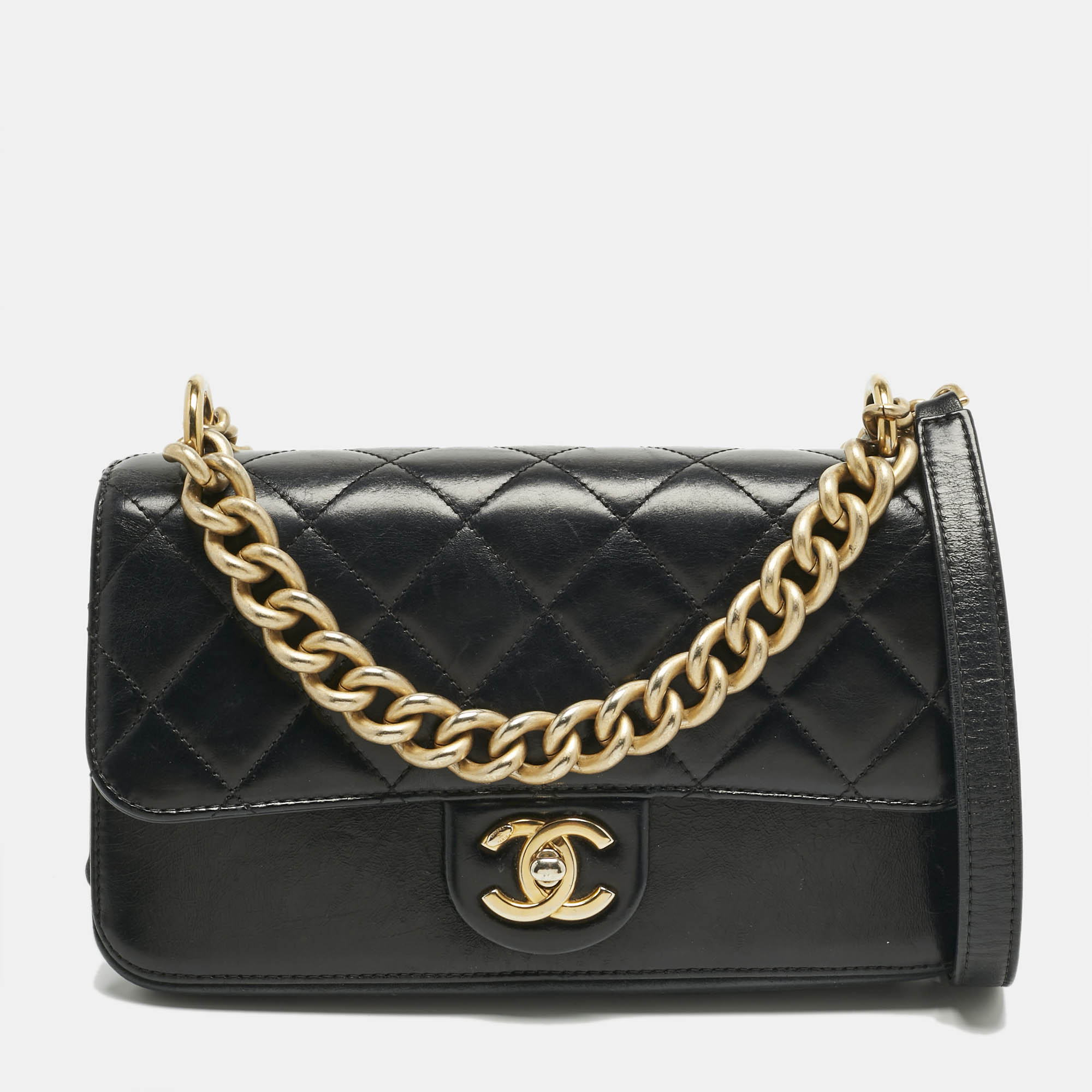 

Chanel Black Quilted Leather Small Straight Line Flap Bag