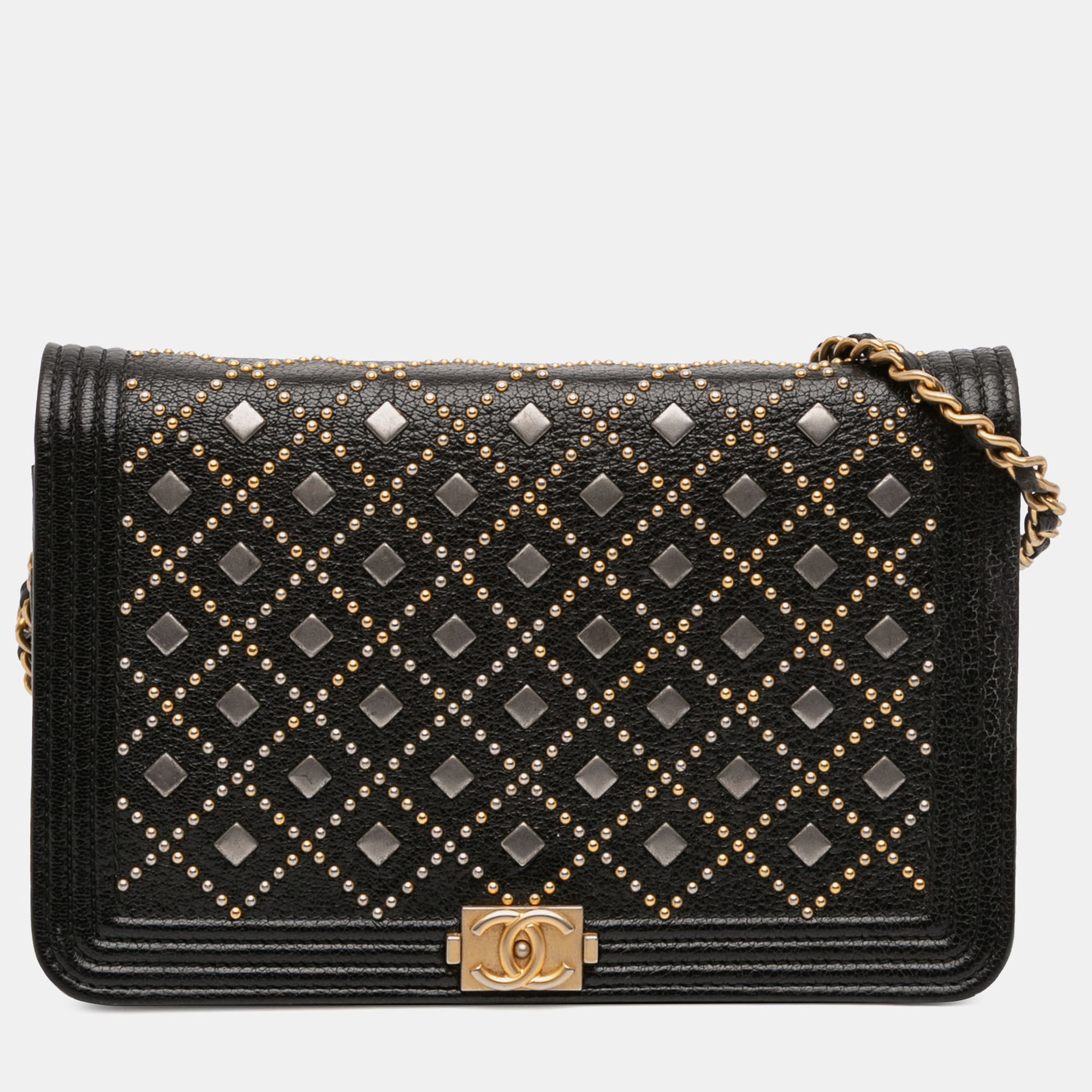 

Chanel Black Studded Grained Calfskin Boy Wallet On Chain