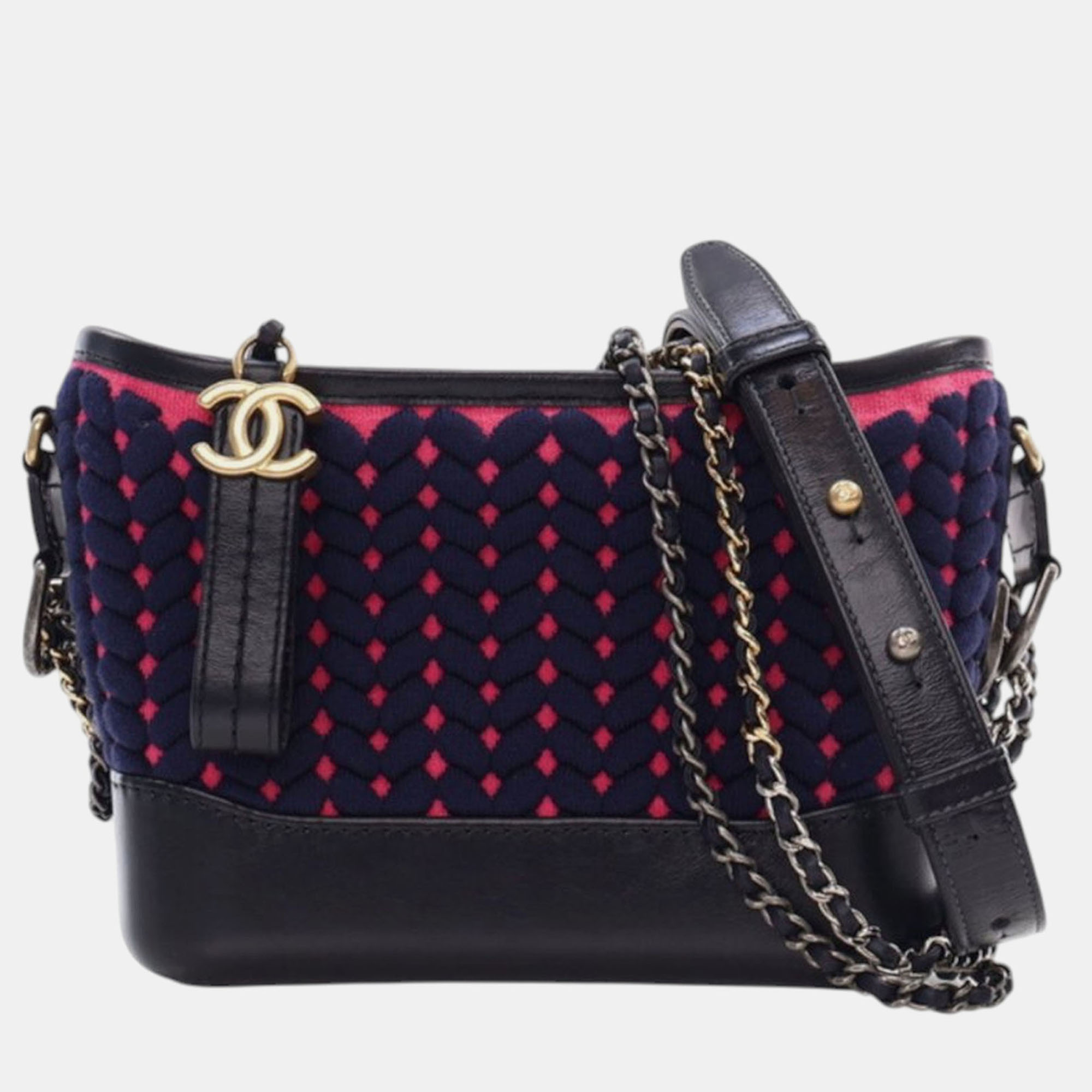 

Chanel Navy Blue Small Knit and Calfskin Gabrielle Hobo