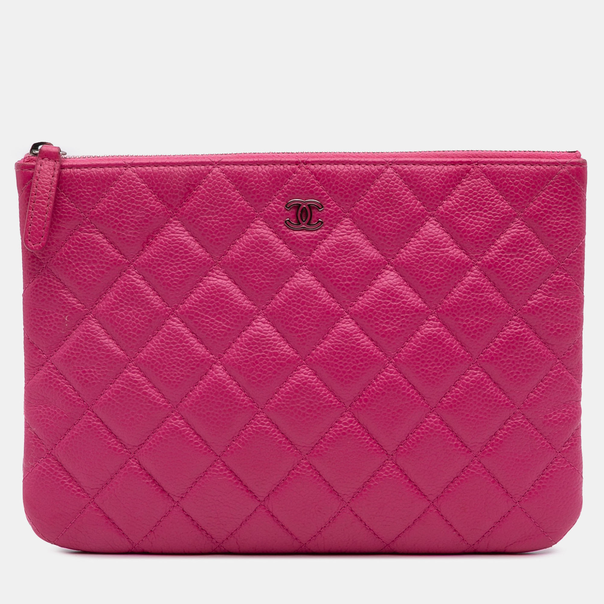 

Chanel Pink Small Quilted Caviar O Case Clutch