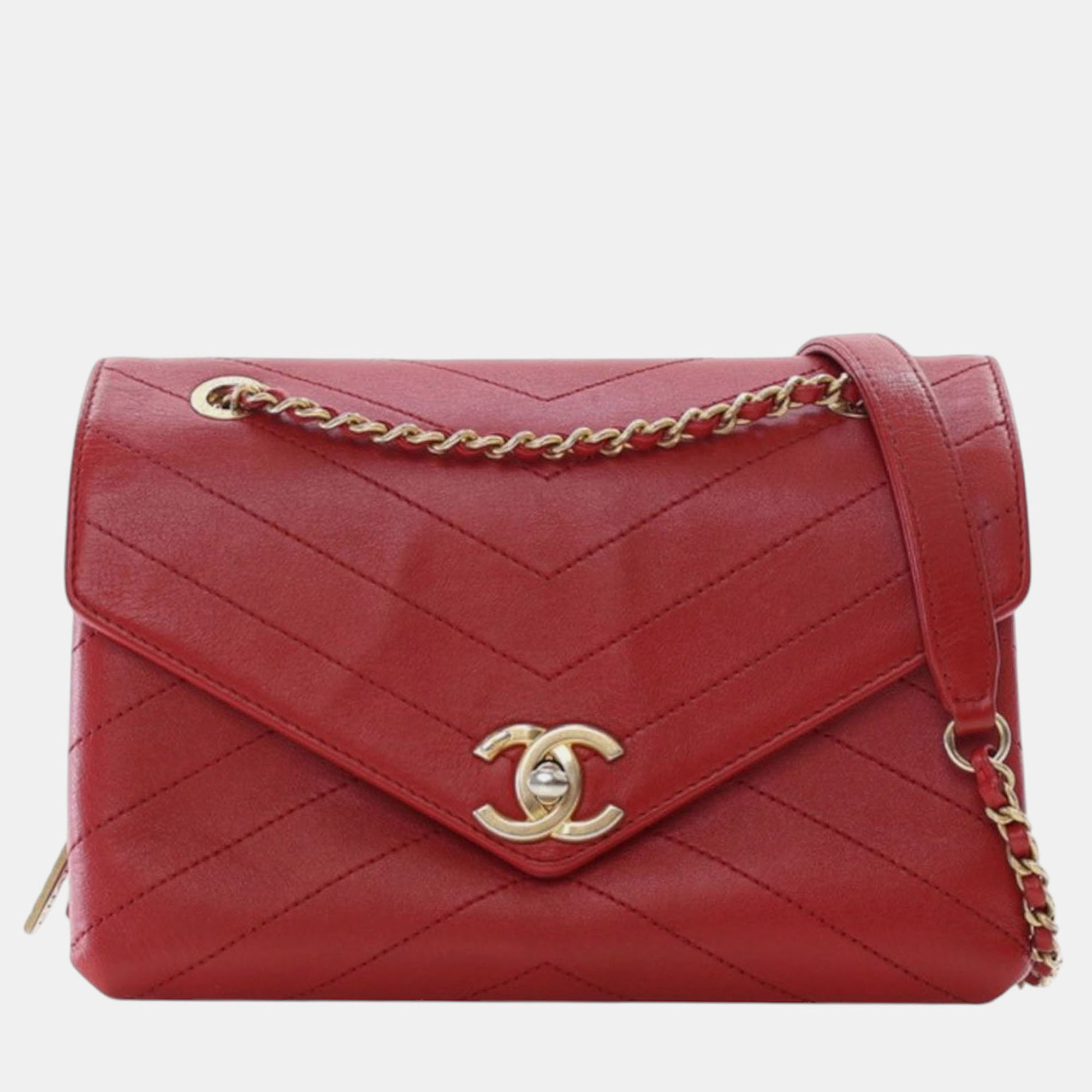 

Chanel Red Small Chevron Lambskin Coco Envelope Flap