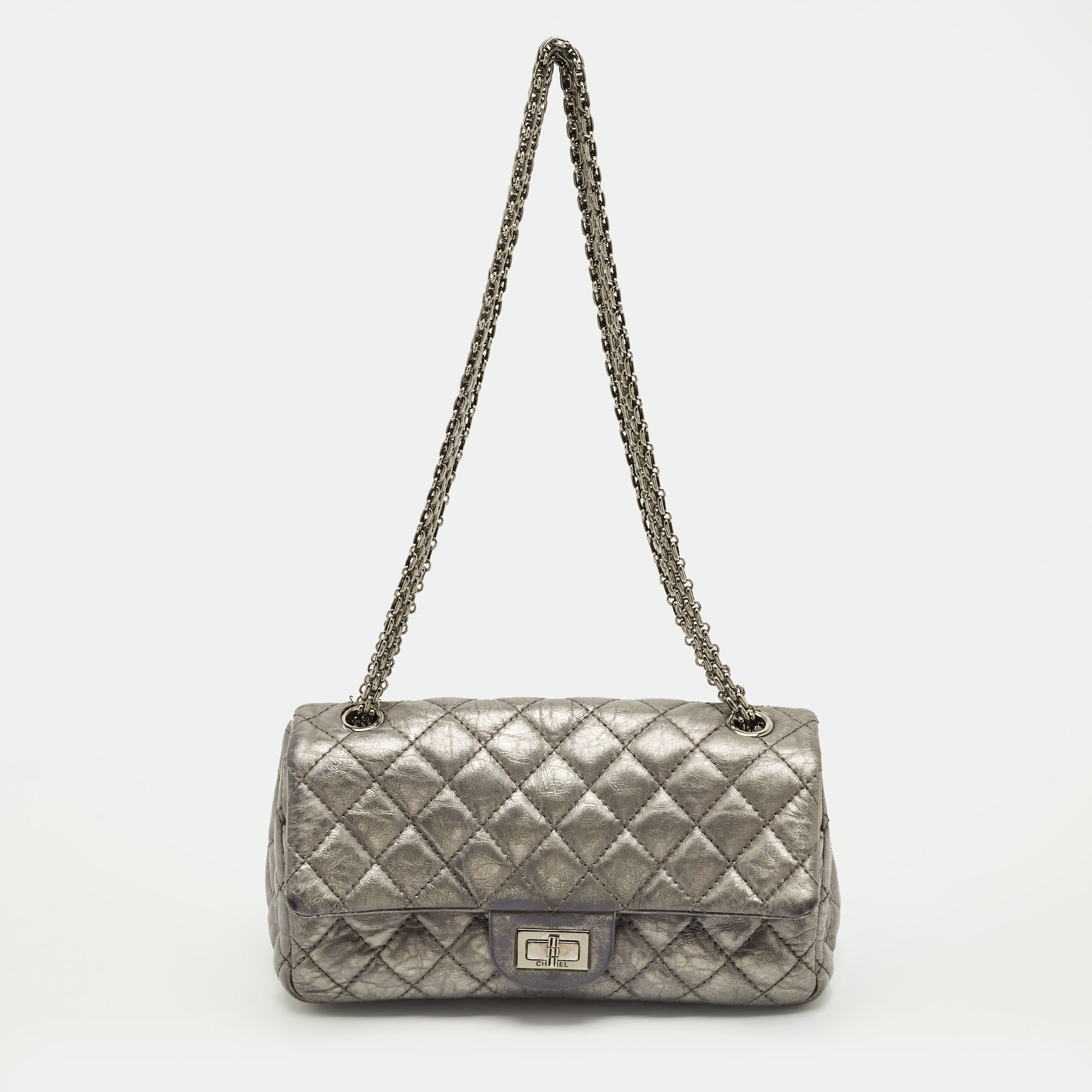 

Chanel Metallic Grey Quilted Leather Triple Compartment Reissue Flap Bag