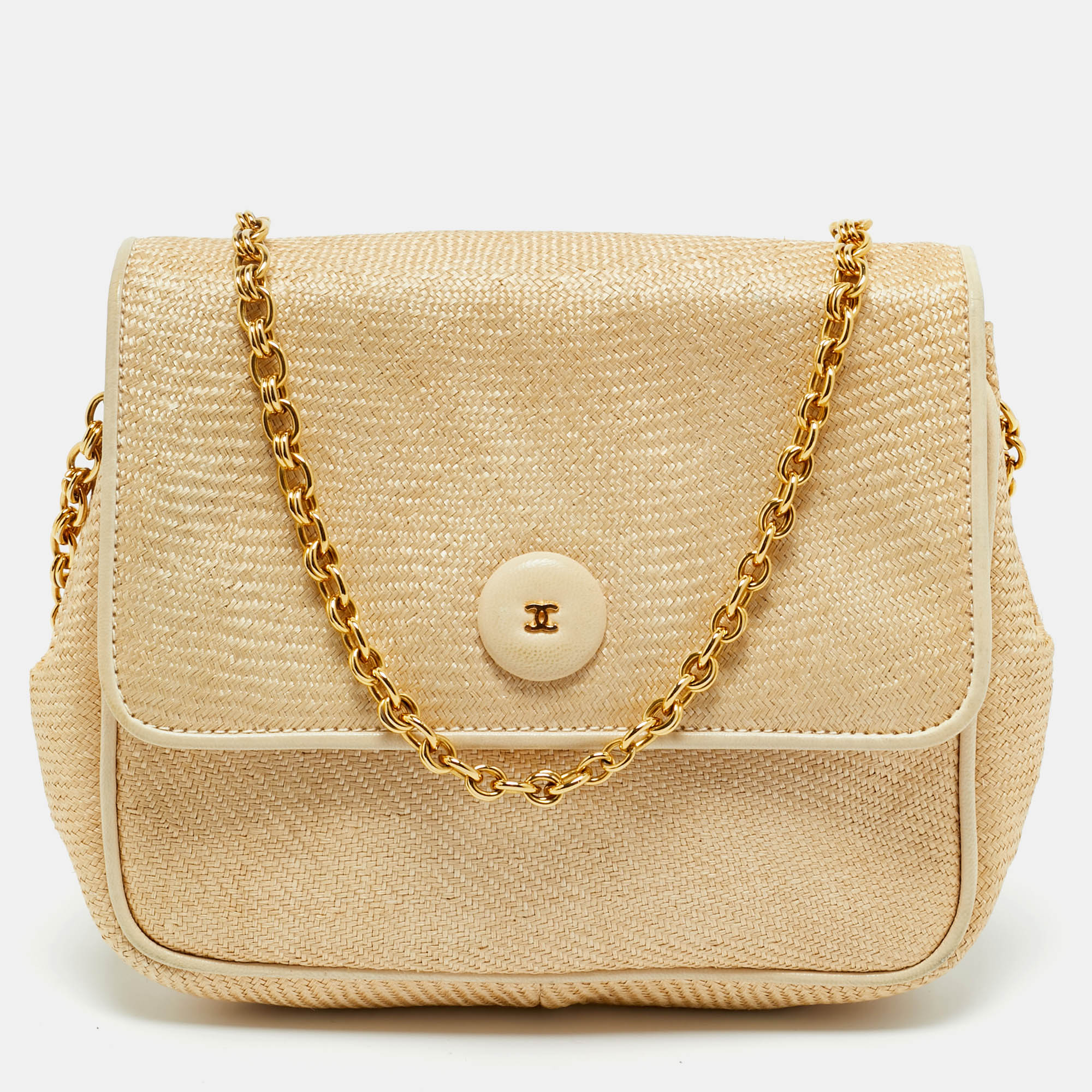 

Chanel Natural Raffia Chain Shoulder Bag, Tan