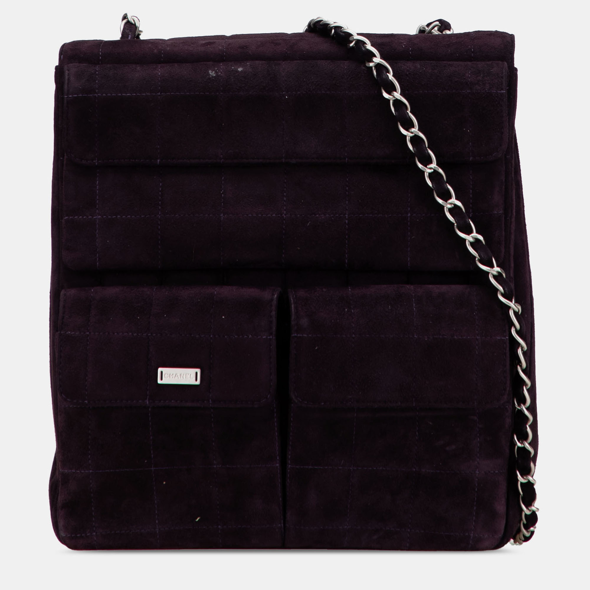 

Chanel Purple Chocolate Bar Reissue Suede Multipocket Chain Flap