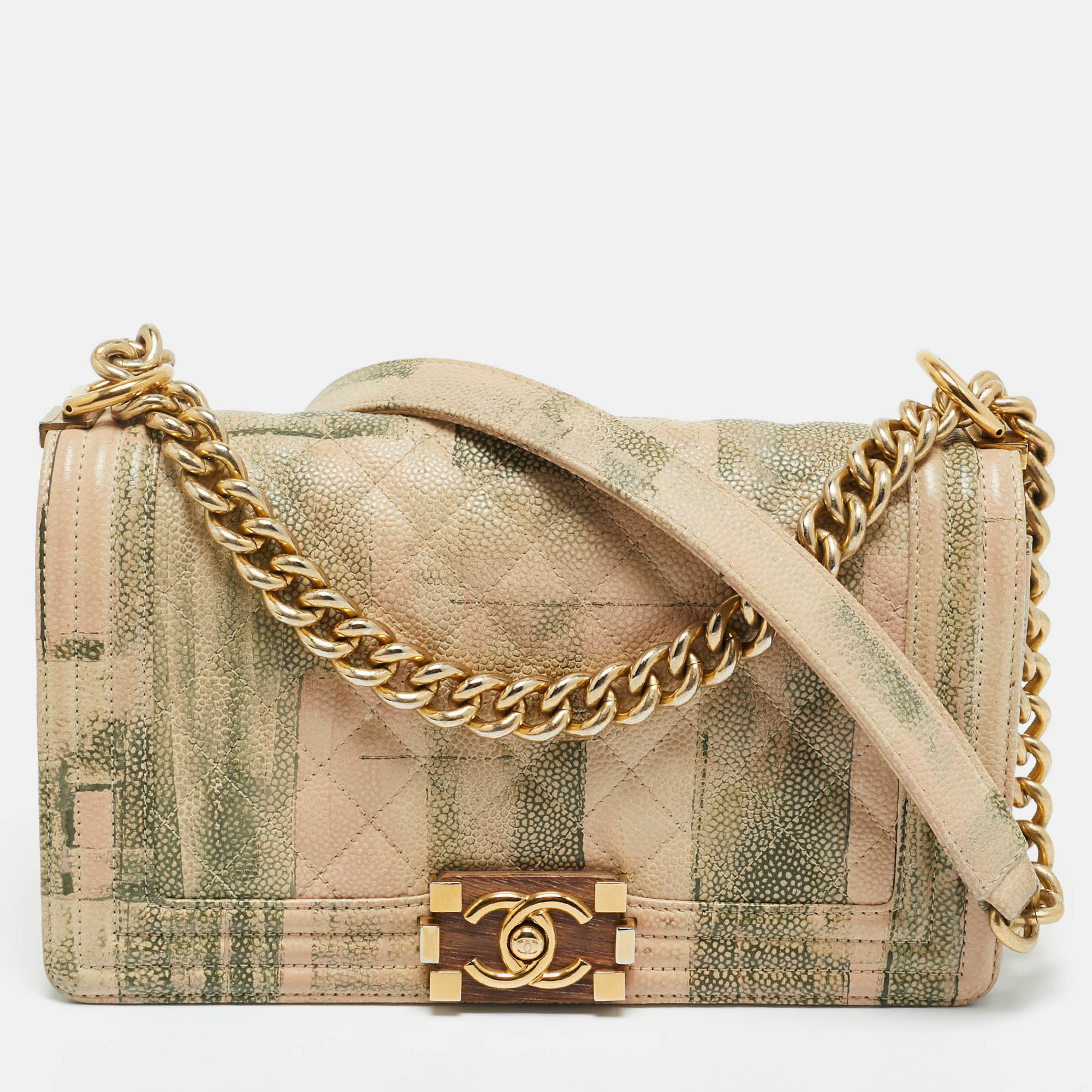 

Chanel Green/Beige Caviar Quilted Leather Medium Painted Boy Flap Bag