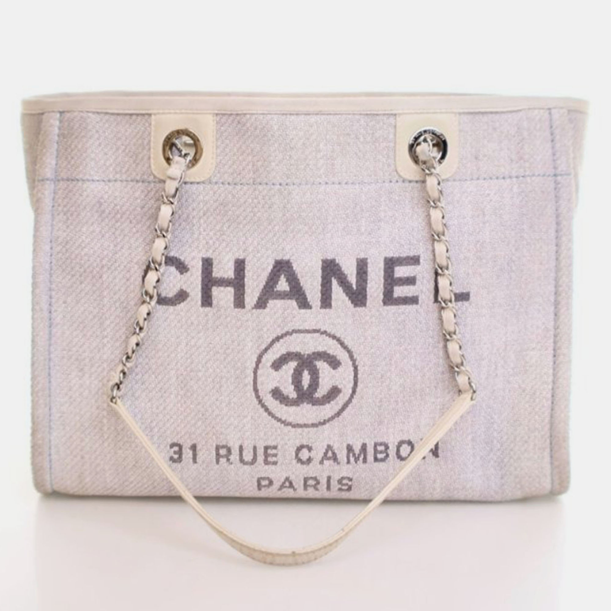 Pre-owned Chanel Small Mixed Fibers Deauville Tote In Gray