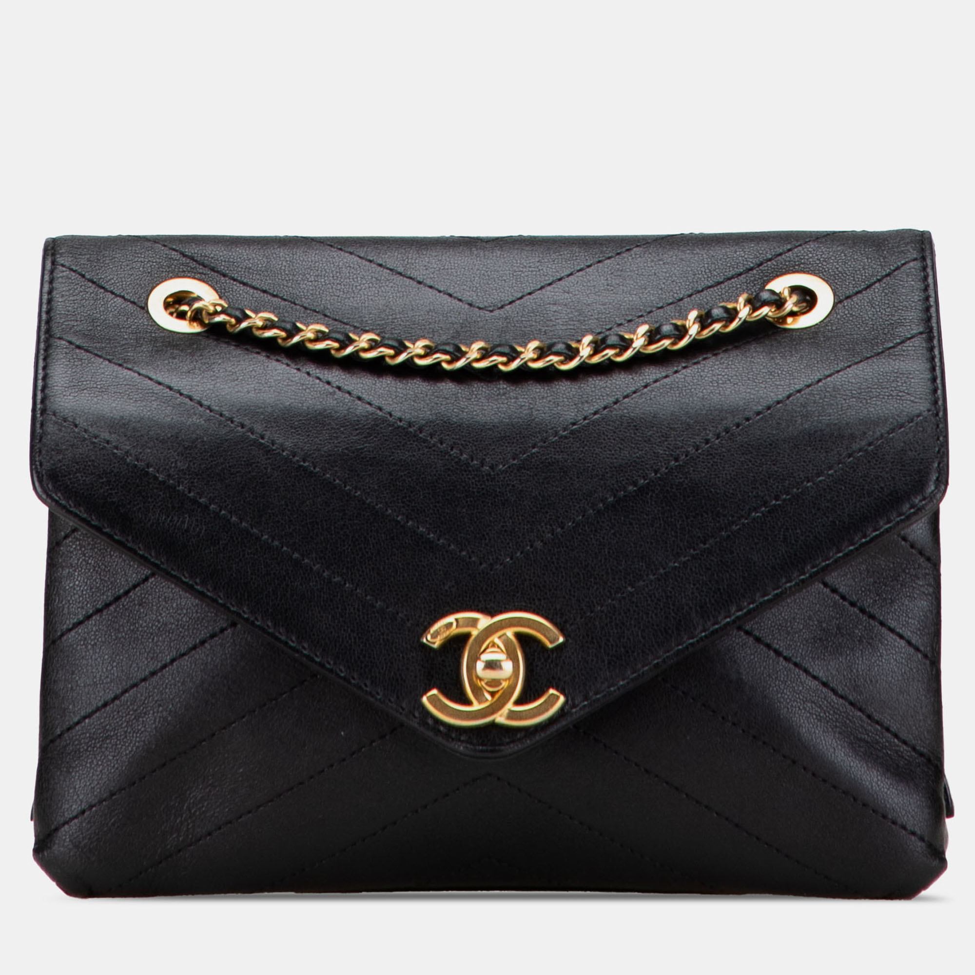 

Chanel Black Small Chevron Lambskin Stitched Envelope Flap