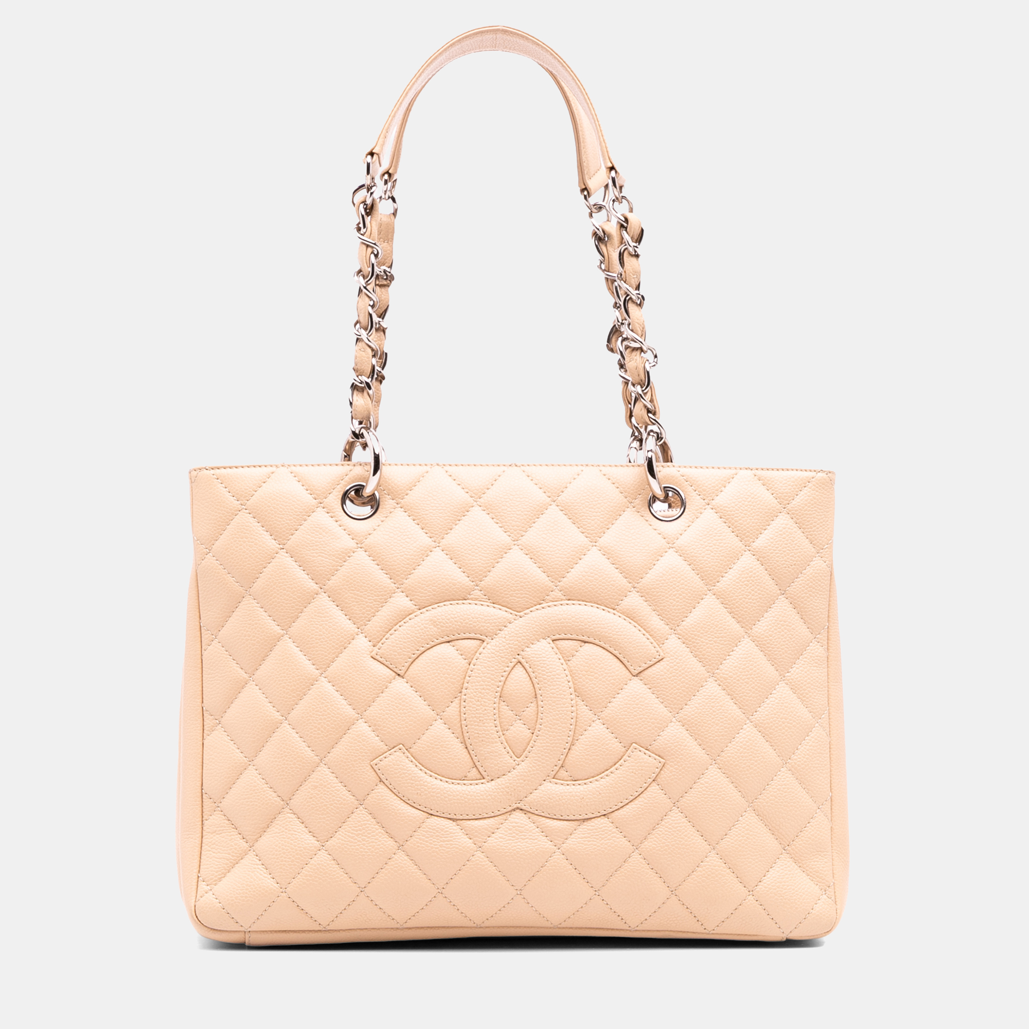 Pre-owned Chanel Beige Caviar Grand Shopping Tote In Sand