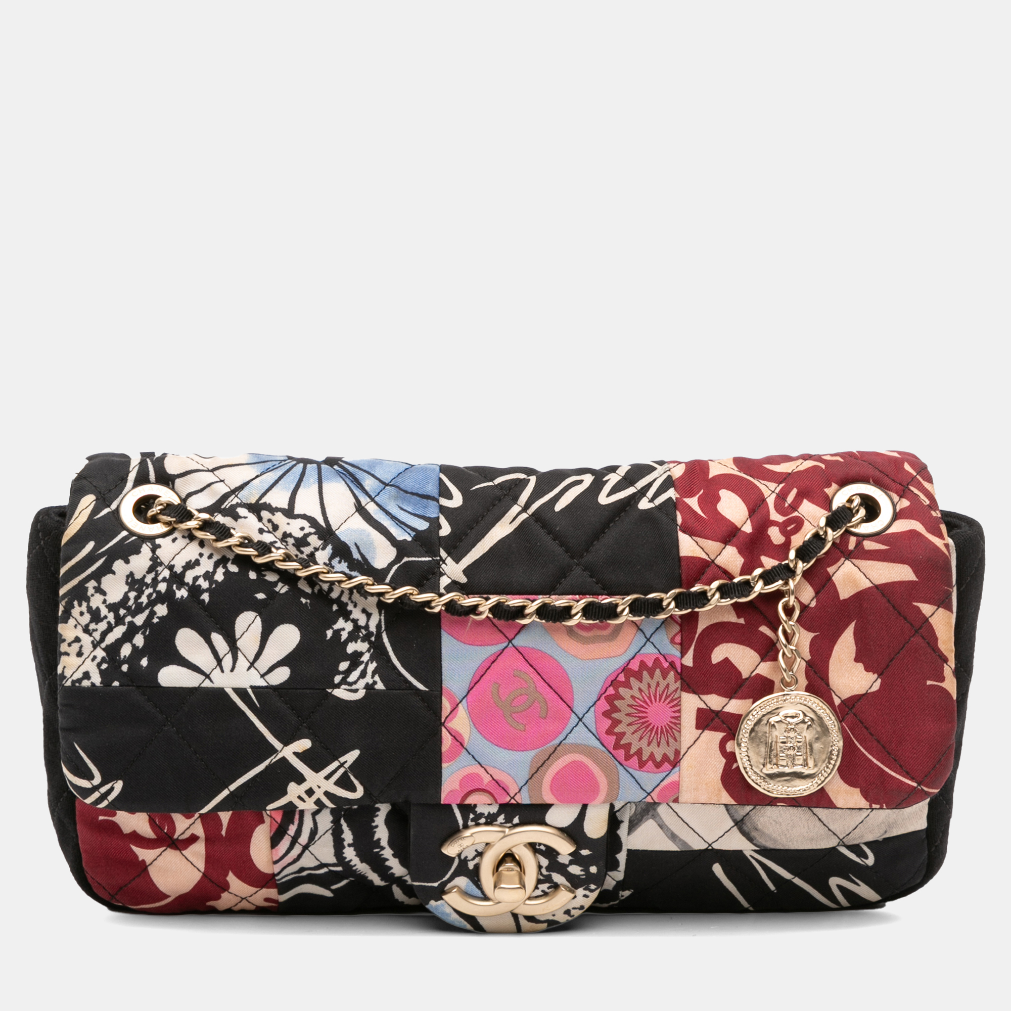 

Chanel Multicolor Medium Printed Nylon and Jersey Patchwork Single Flap