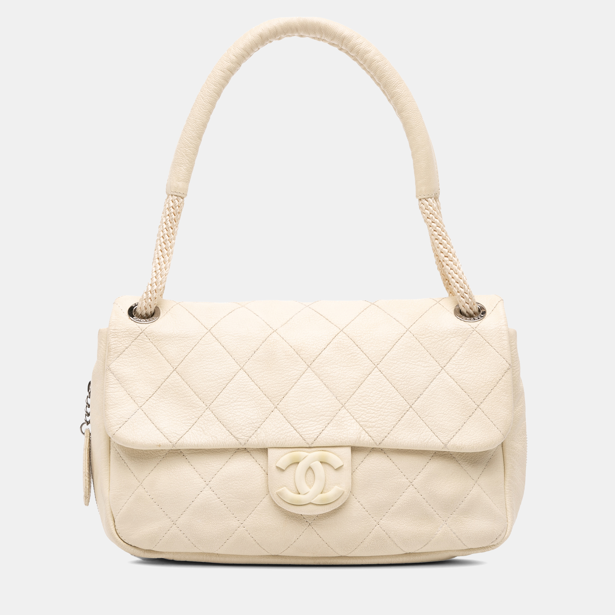 

Chanel White Quilted Calfskin Expandable Zip Yacht Flap