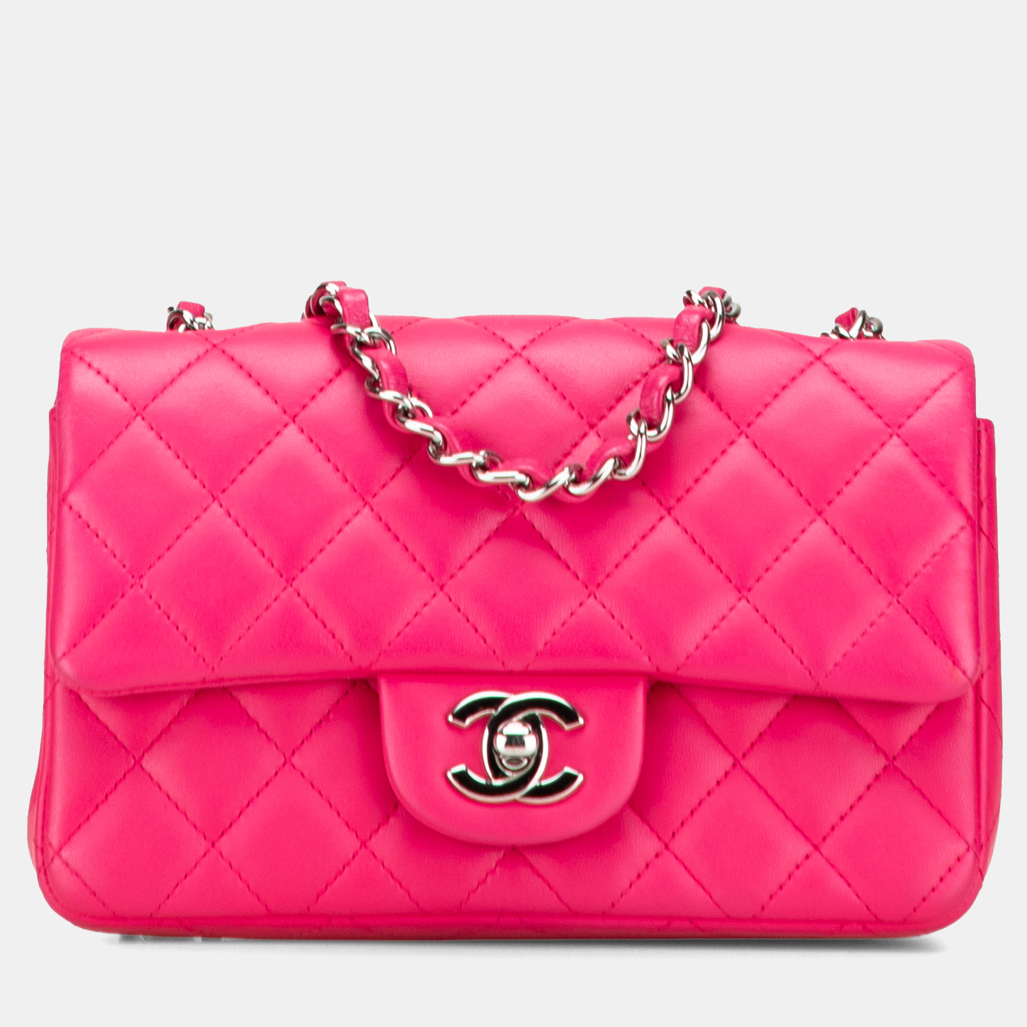 Pre-owned Chanel Pink Mini Rectangular Classic Lambskin Single Flap