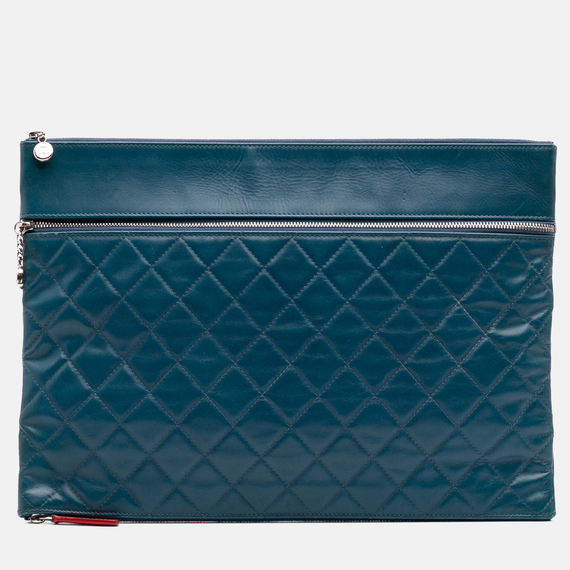 

Chanel Blue CC Quilted Lambskin Multi Zip Clutch