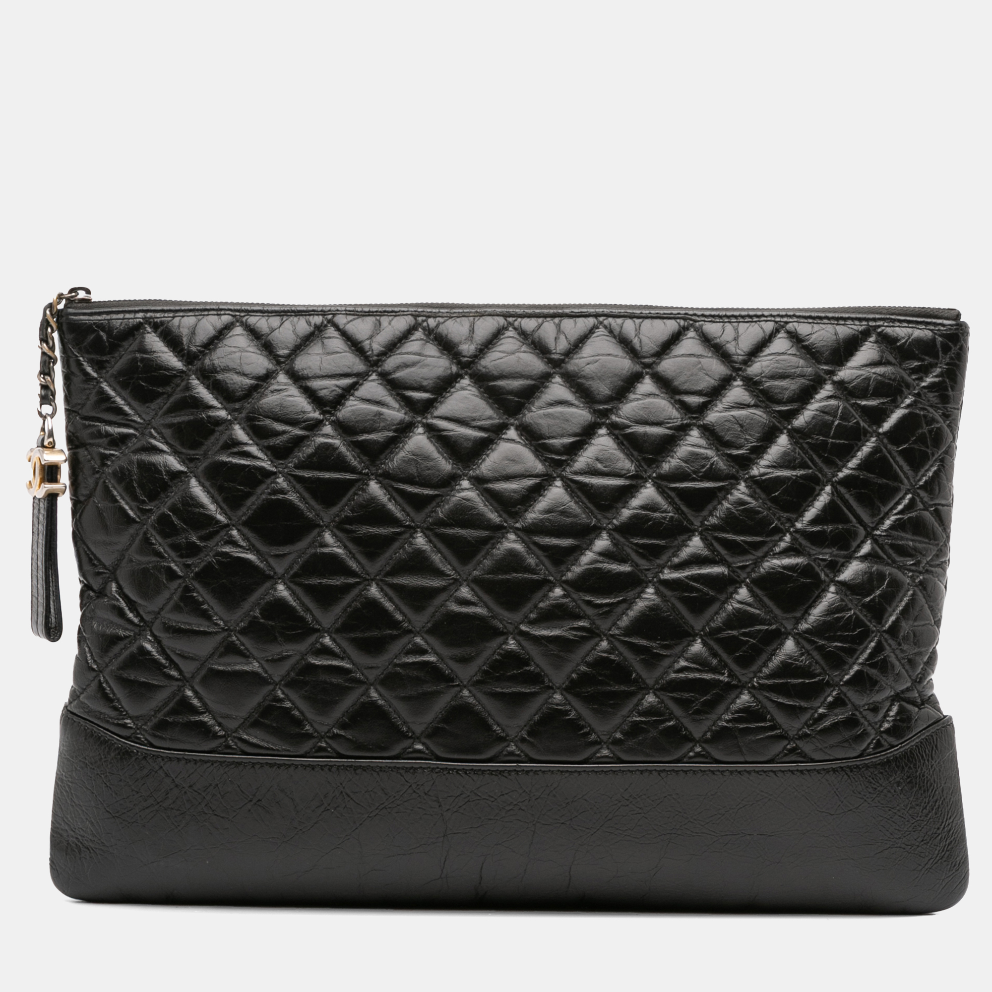 Pre-owned Chanel Black Large Aged Calfskin Gabrielle O Case Clutch