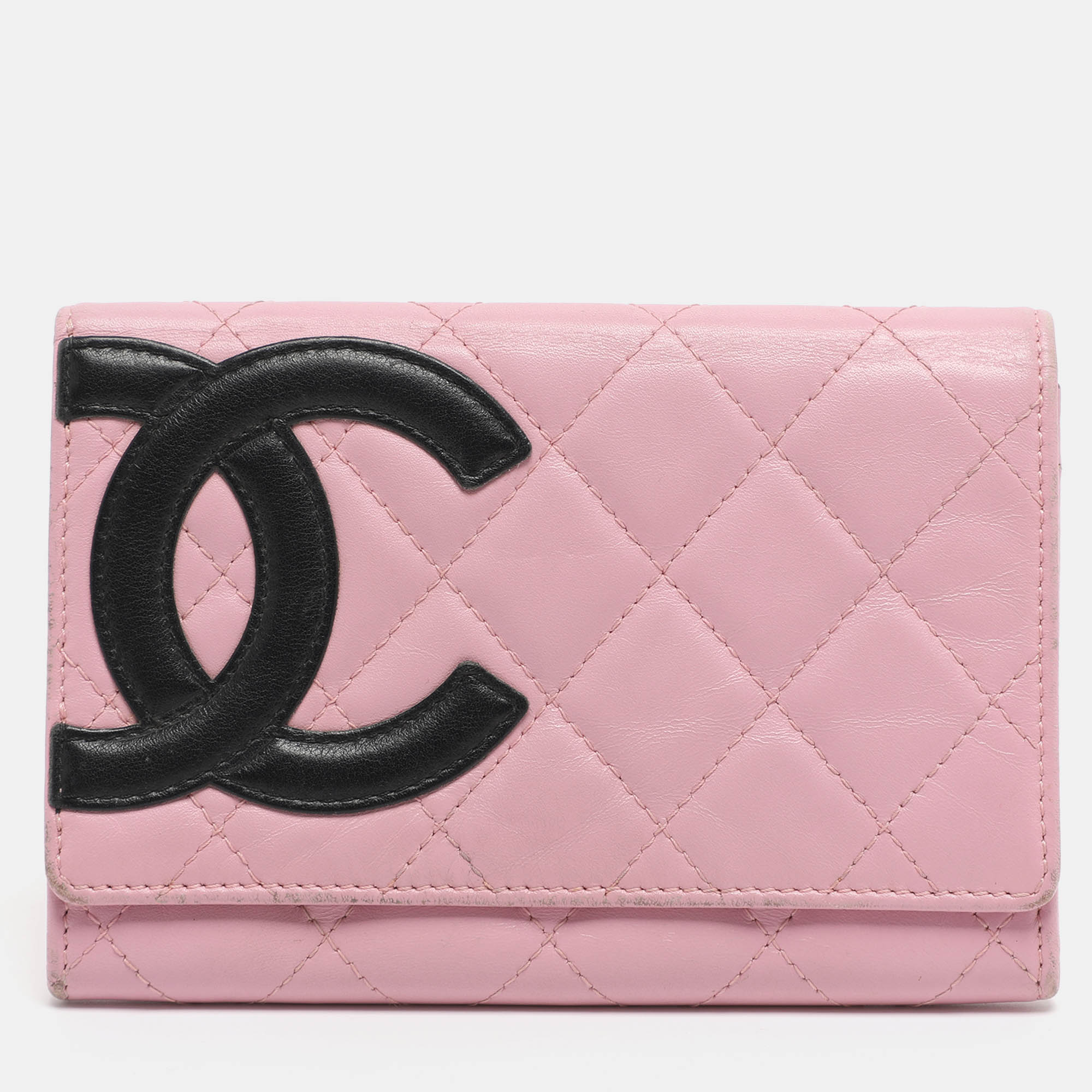 Pre-owned Chanel Pink Quilted Leather Cambon Ligne Wallet