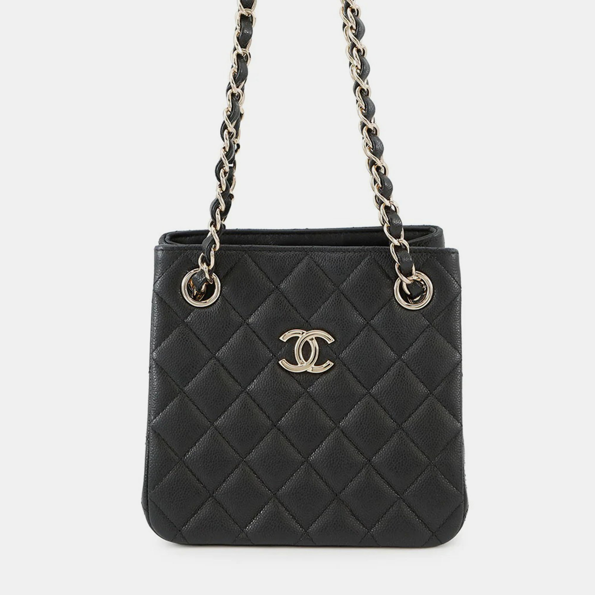 

Chanel Matelasse Chain Bucket Shoulder Bag Black Caviar Leather Size Mini