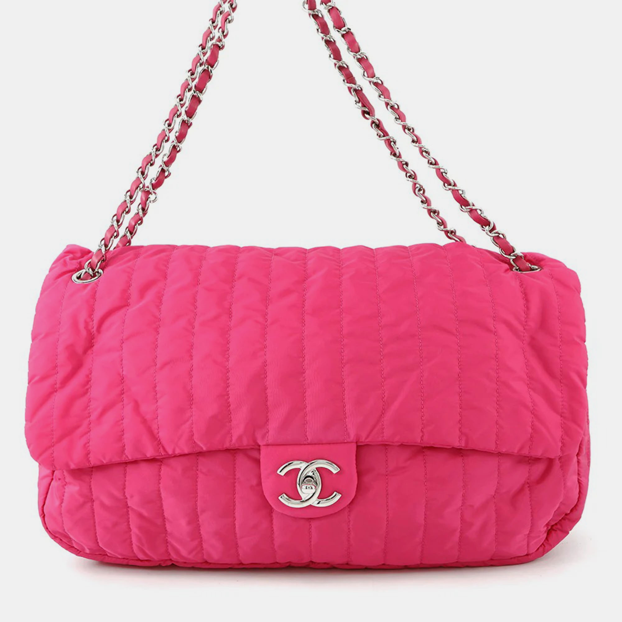 

Chanel Mademoiselle Pink Nylon Leather Chain Shoulder Bag
