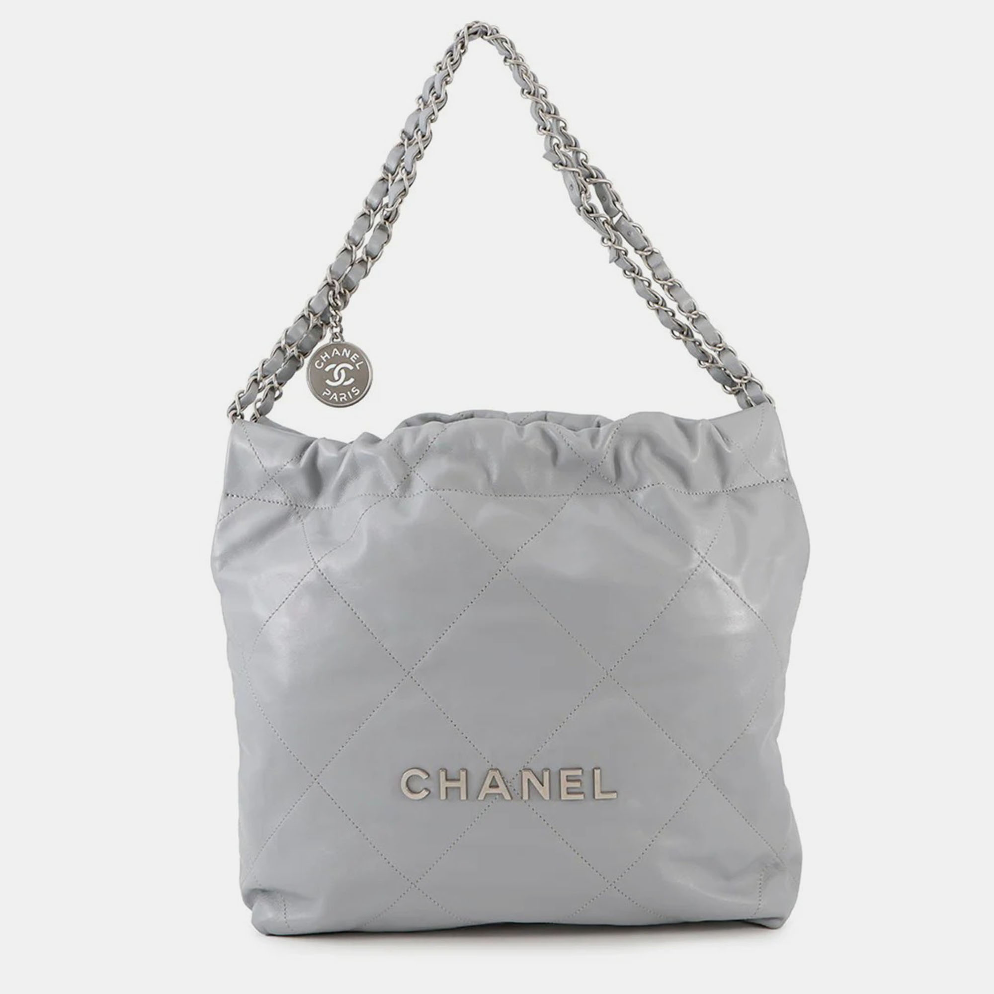 

Chanel Chanel 22 Gray Shiny Calf Leather Small Handbag, Grey