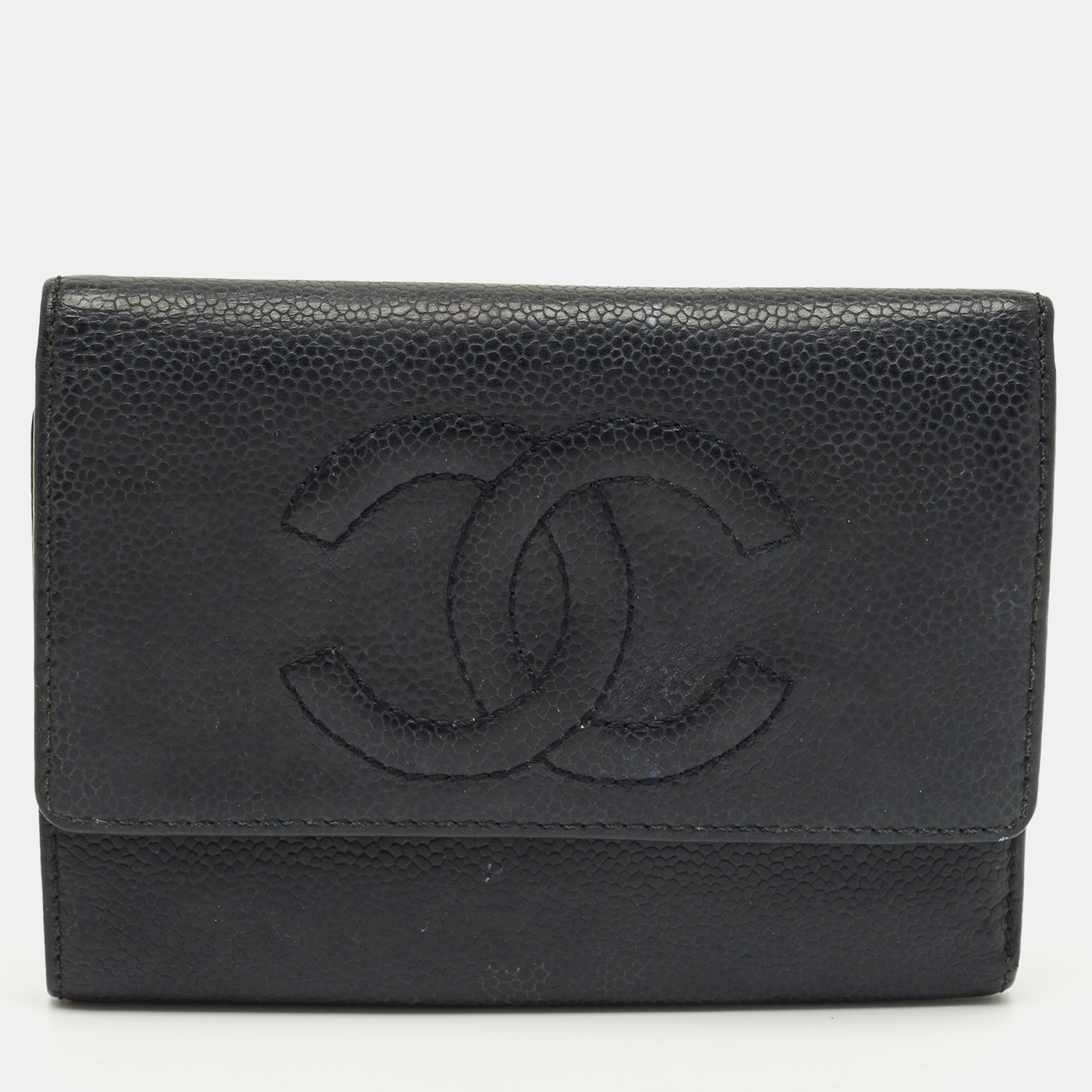 

Chanel Black Caviar Leather CC Timeless Trifold Wallet