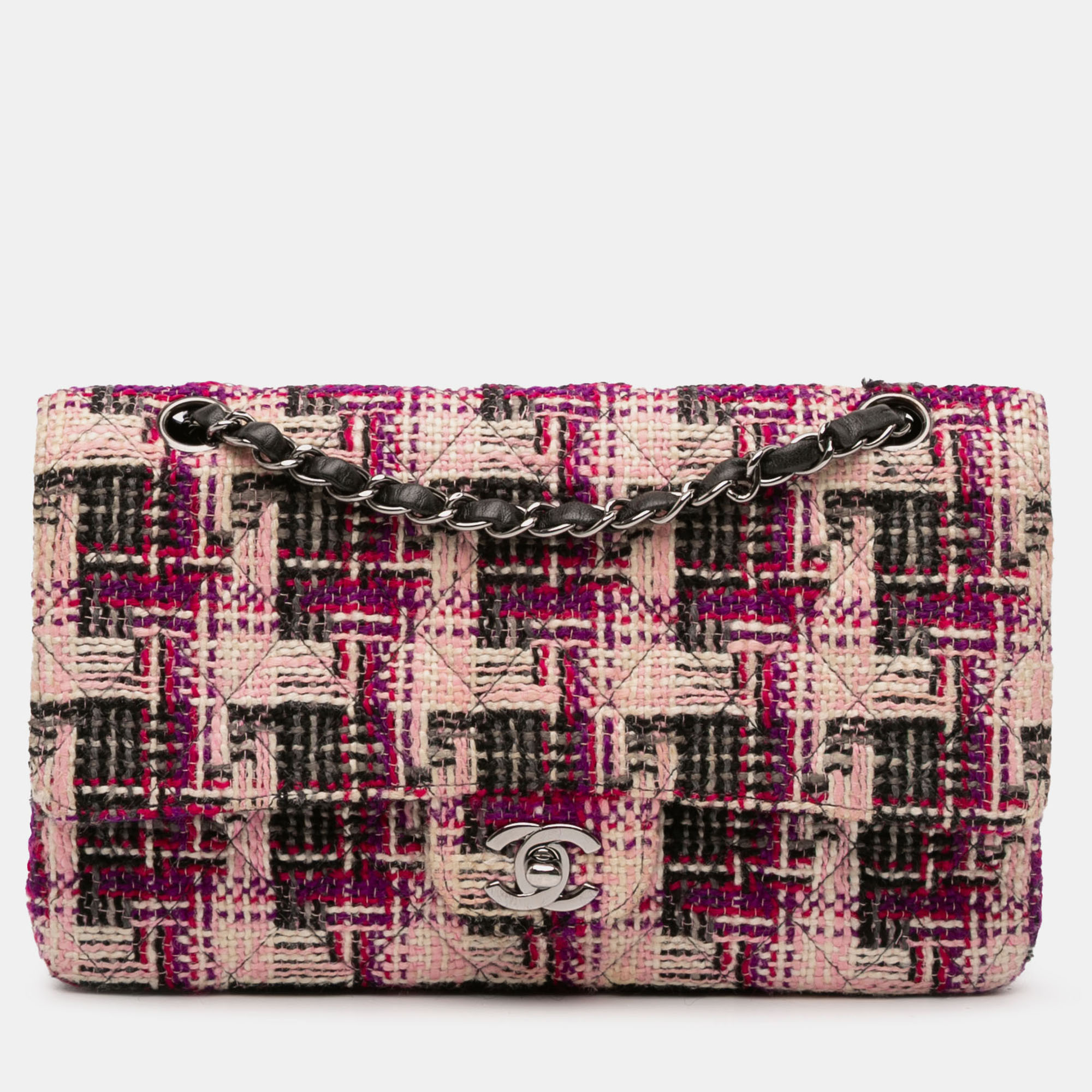 

Chanel Pink Medium Classic Tweed Double Flap Bag