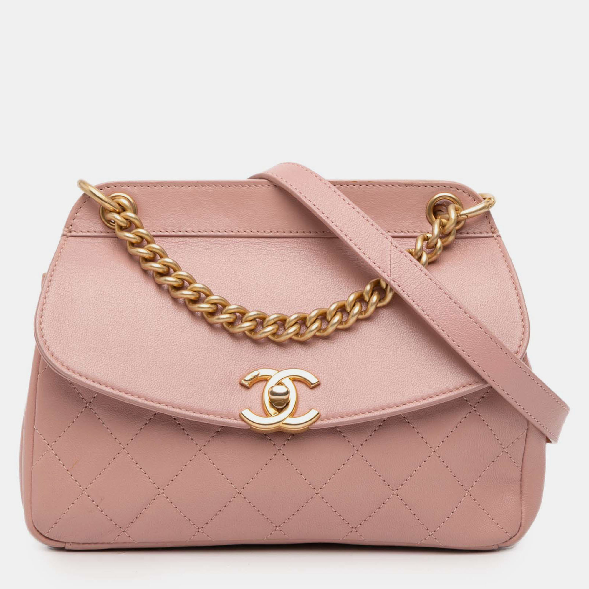 

Chanel Pink Quilted Lambskin Curved Flap