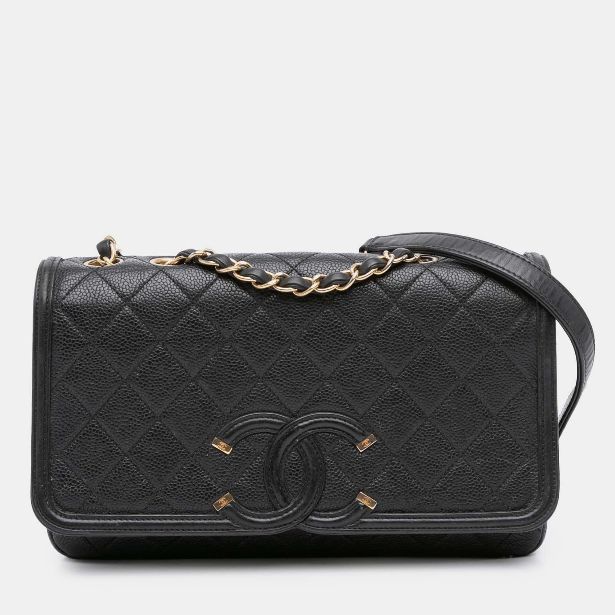 

Chanel Black Medium Caviar CC Filigree Flap
