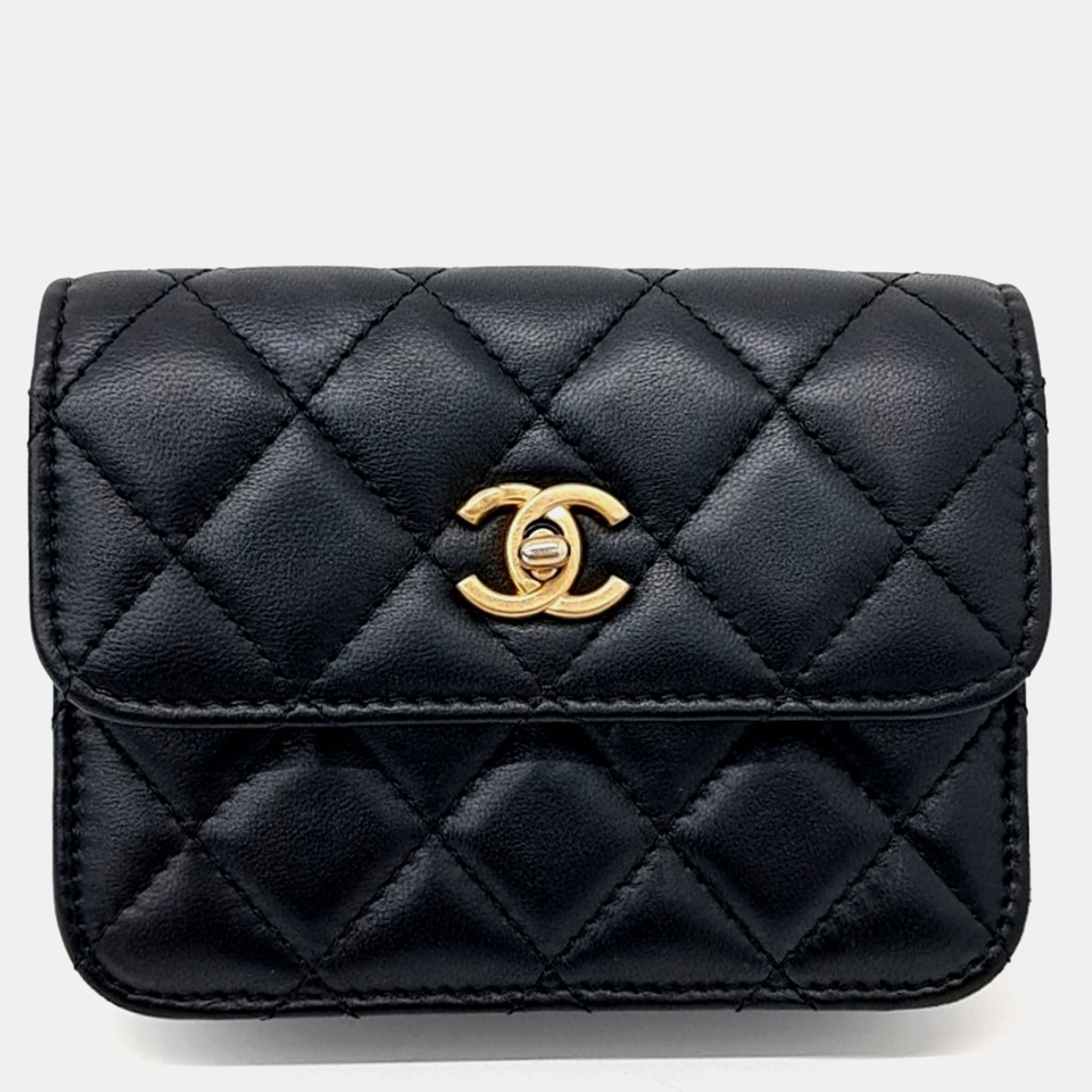 

Chanel Black Leather Golden Ball Chain Card Holder