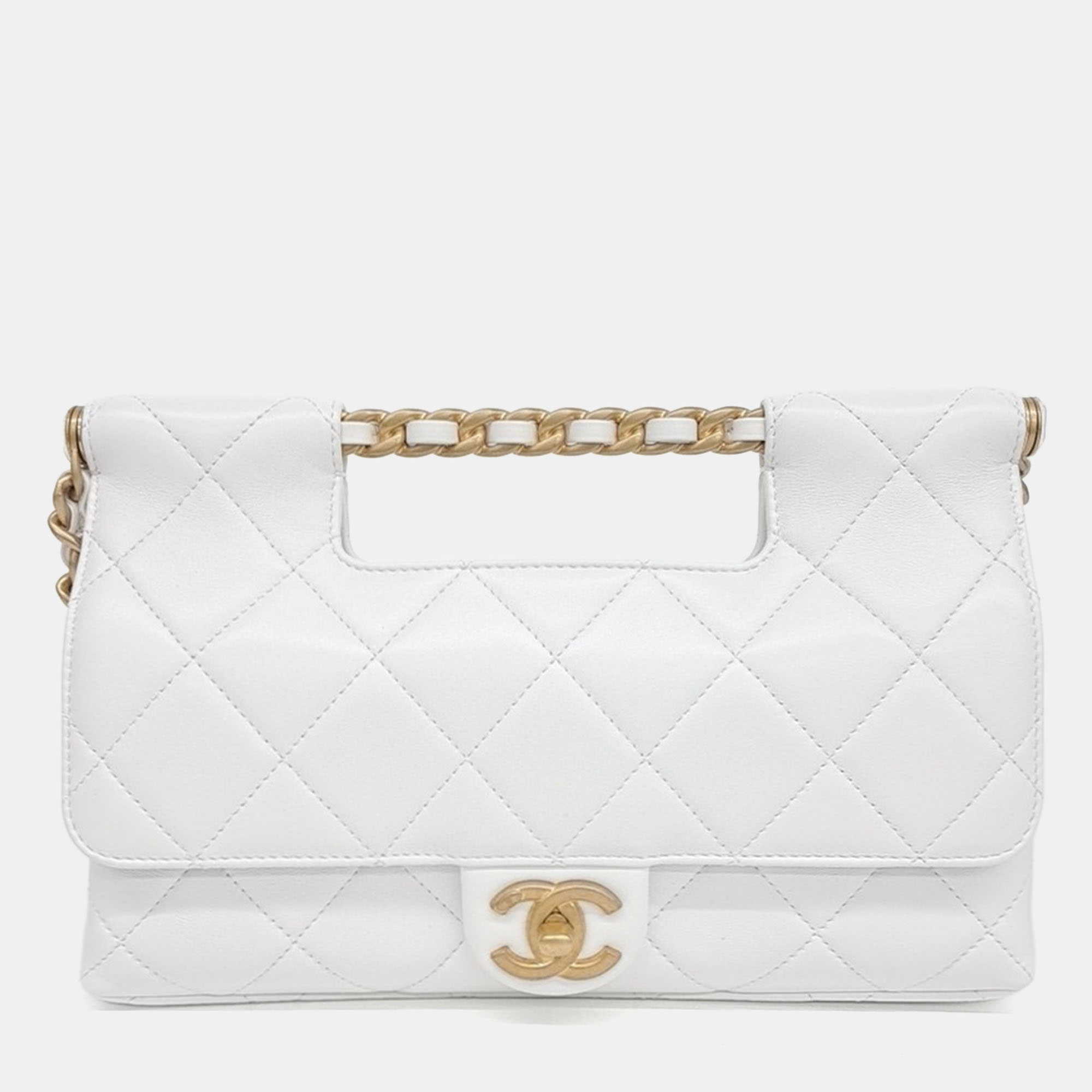 

Chanel White Leather top-handle flap bag