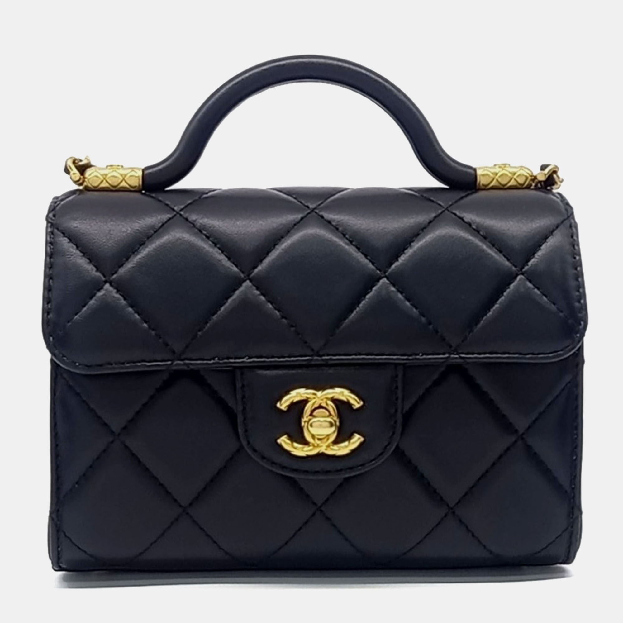 

Chanel Black Leather top handle chain crossbody bag
