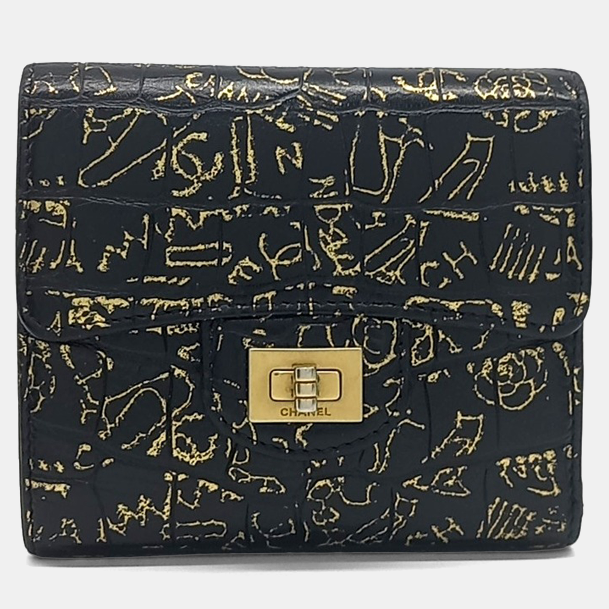 

Chanel Black Gold Leather 2.55 Vintage Bifold Wallet