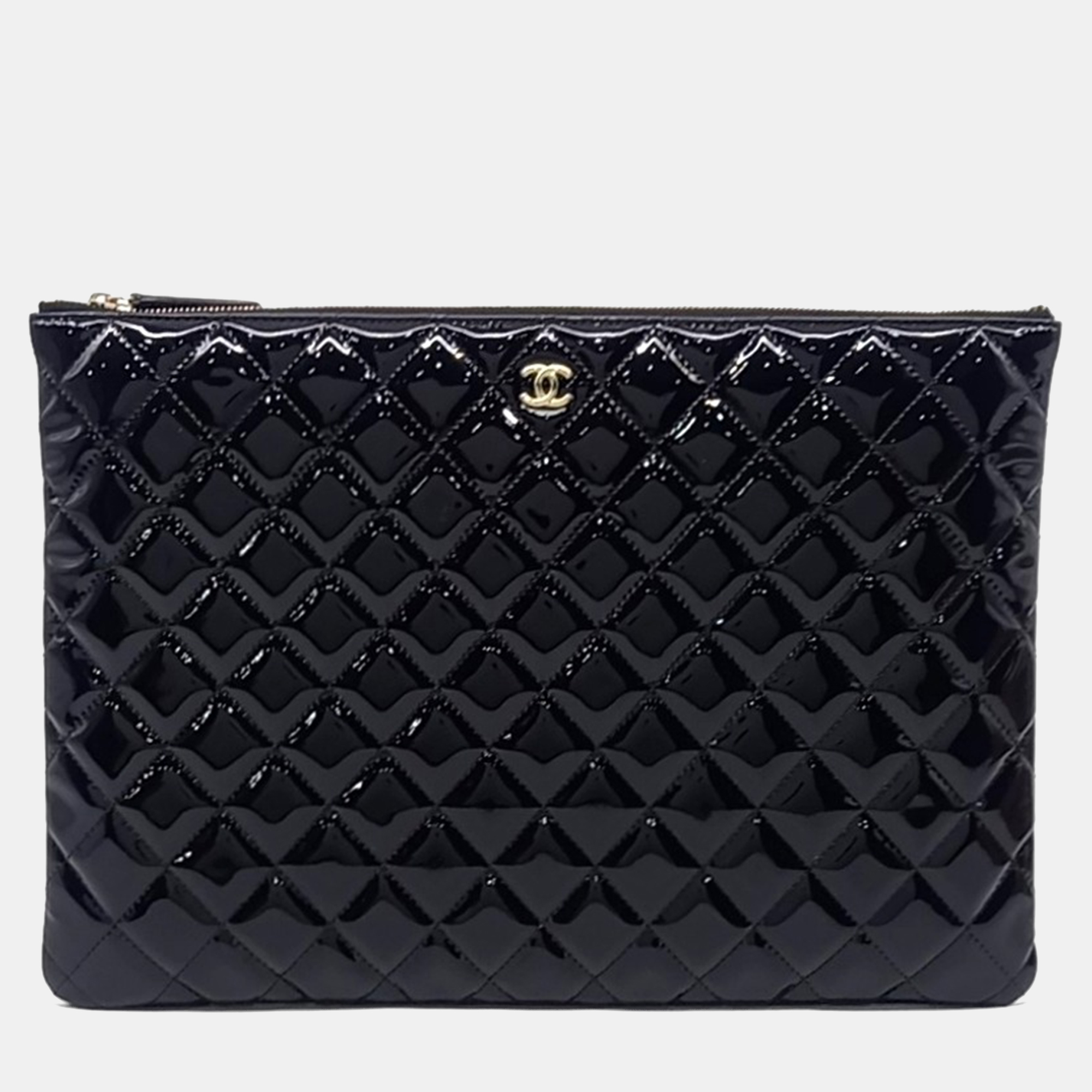 Pre-owned Chanel Black Patent Leather Patent Large Clutch
