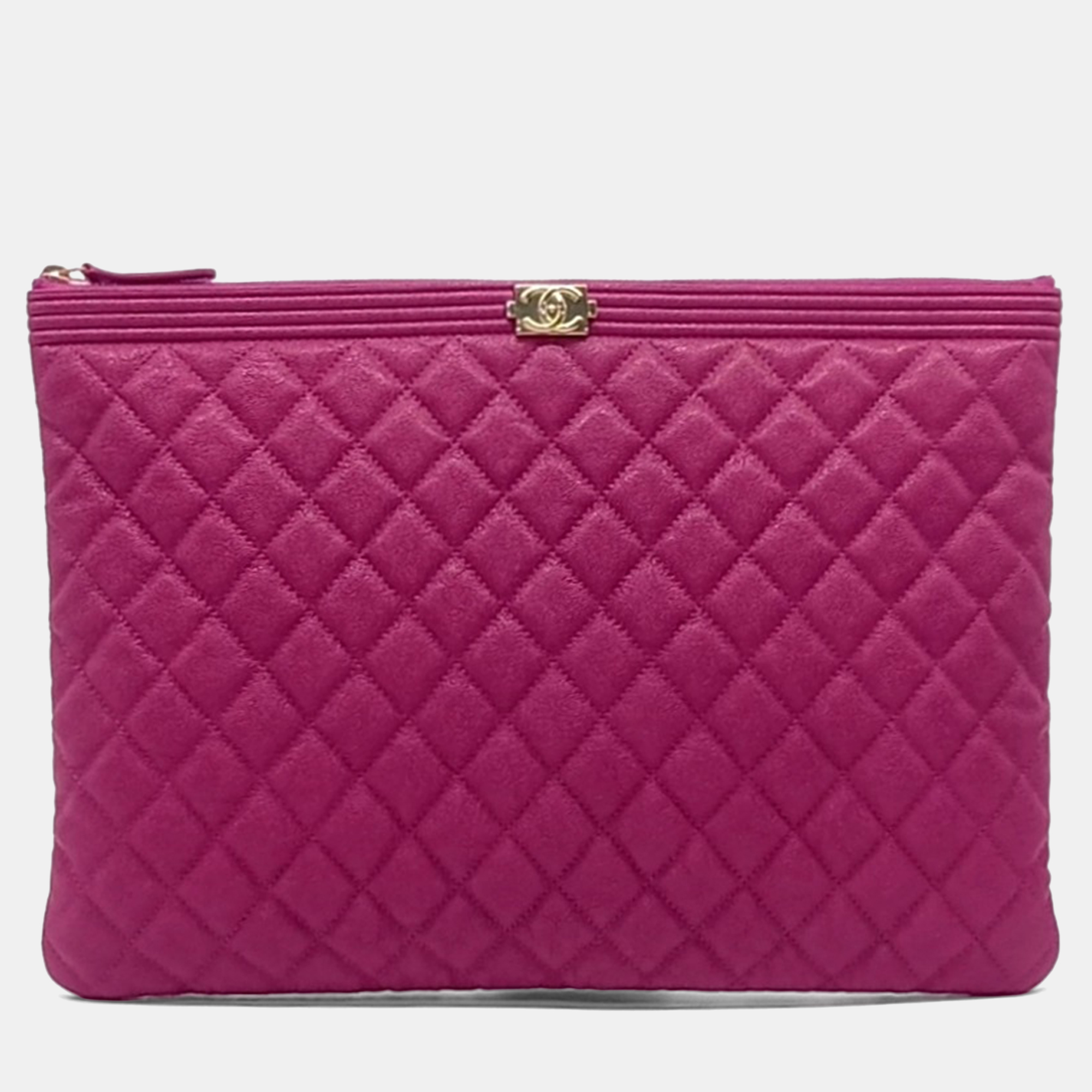 

Chanel Pink Leather Boy Caviar Clutch Large