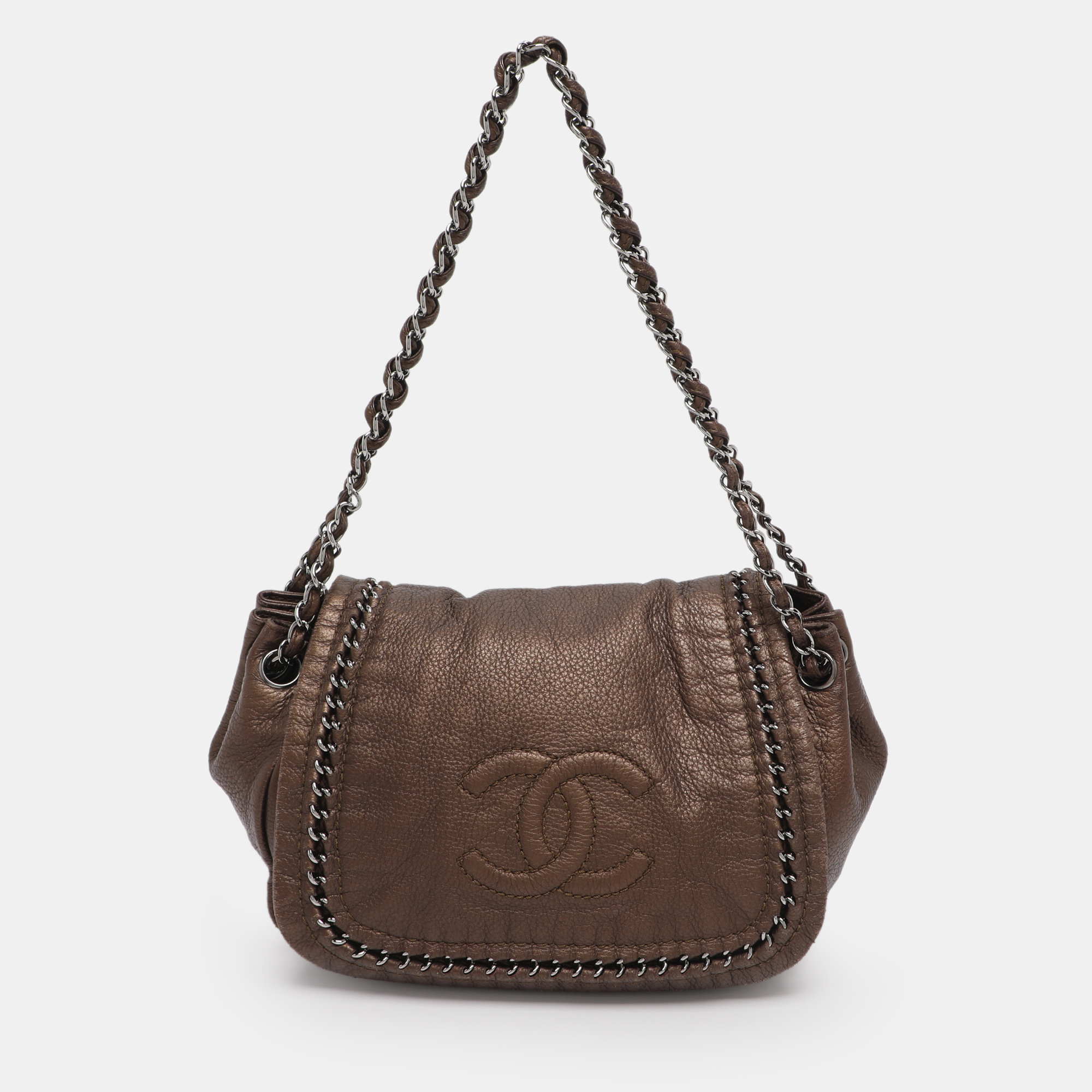 

Chanel Metallic Bronze Leather Luxe Ligne Accordion Flap Bag