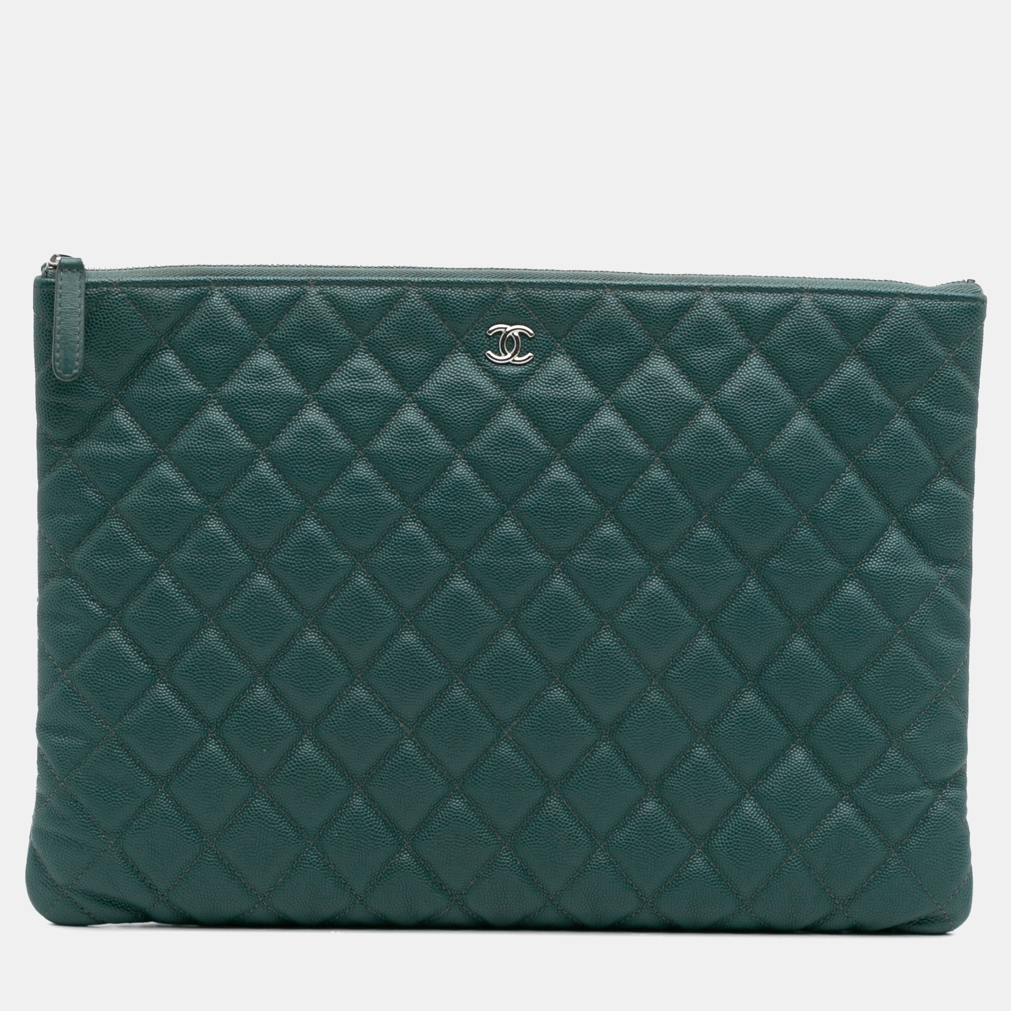 

Chanel Green Large Quilted Caviar O Case Clutch