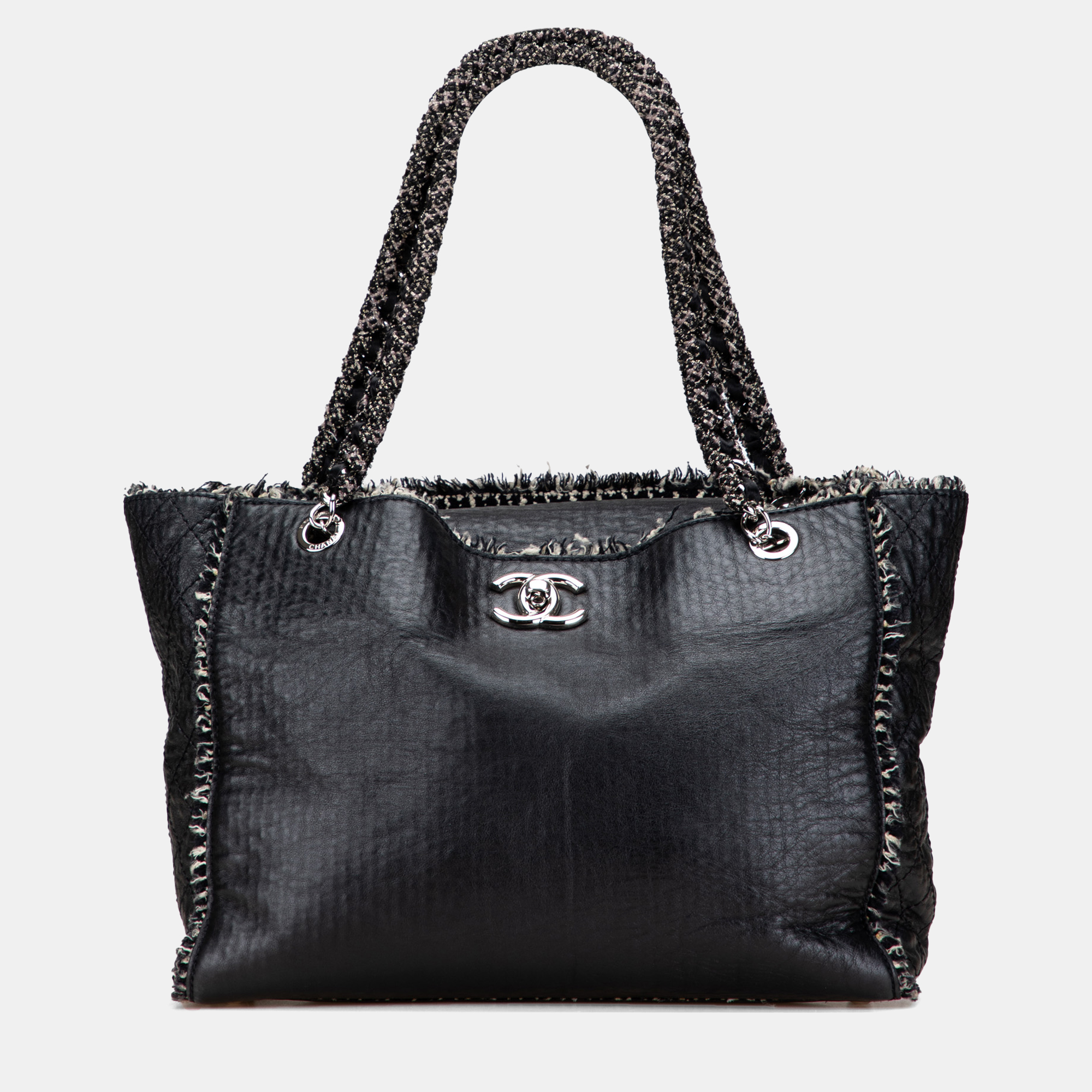 

Chanel Black Glazed Calfskin Tweed Tweedy Shopping Tote