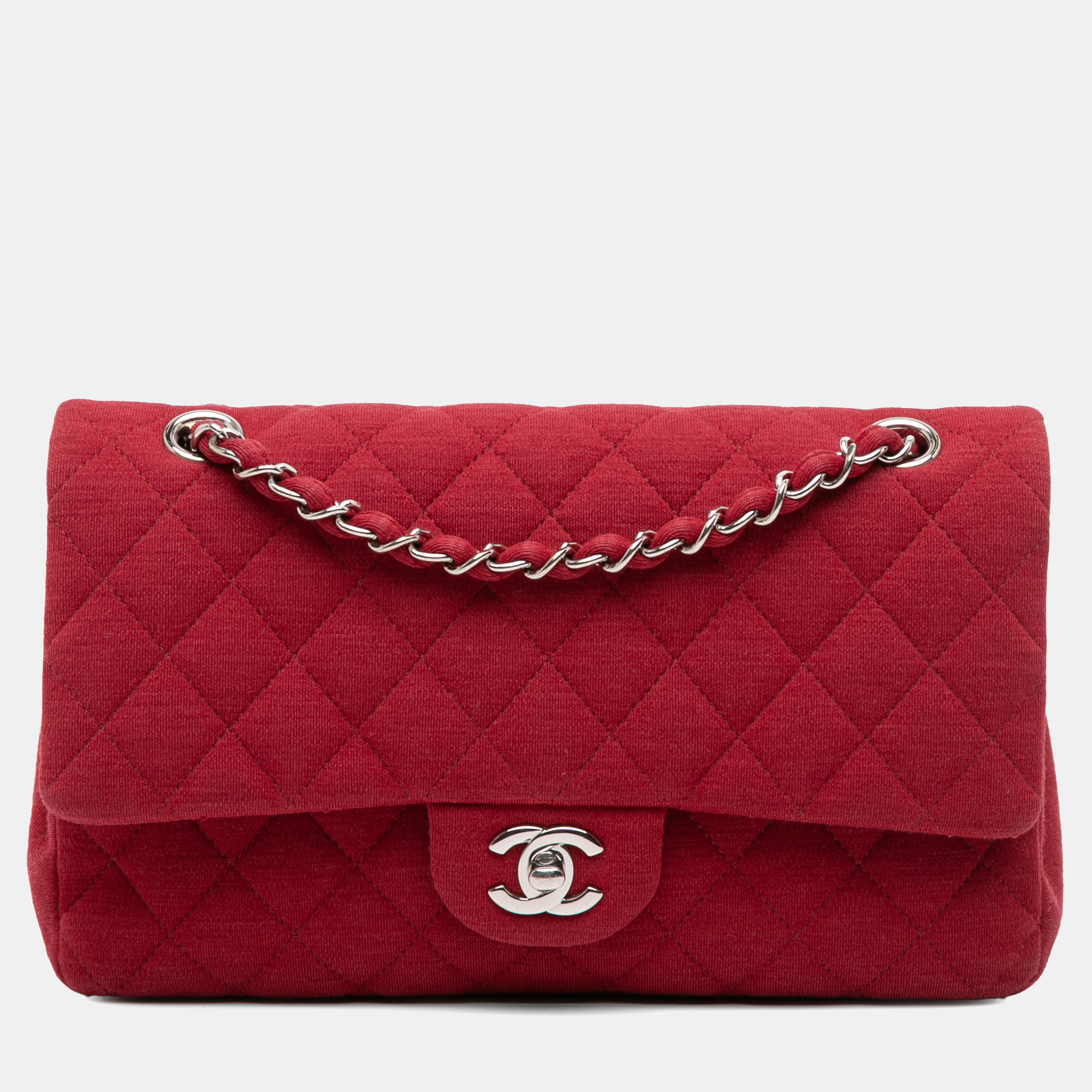 

Chanel Red Medium Classic Jersey Double Flap
