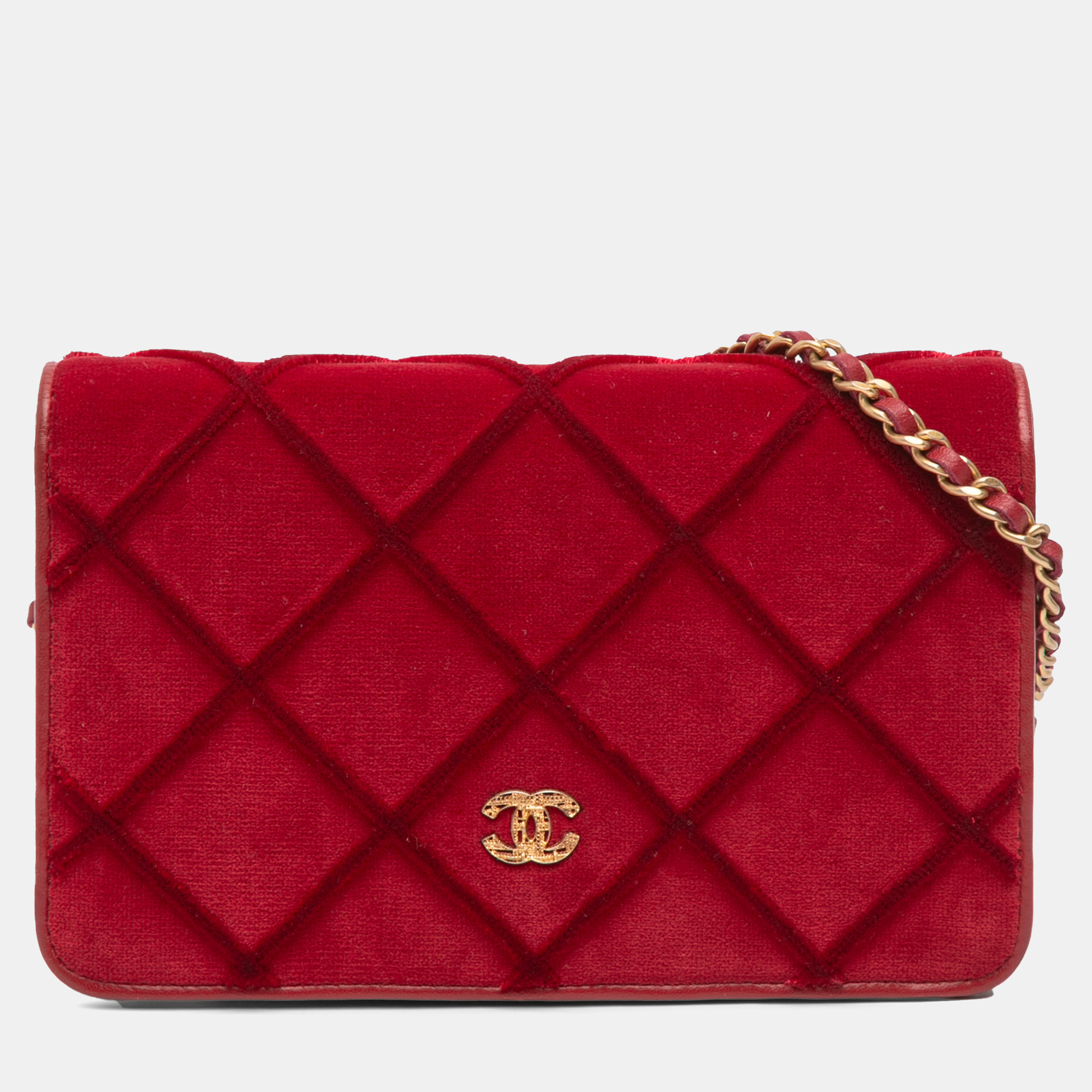 

Chanel Red CC Quilted Velvet Wallet on Chain