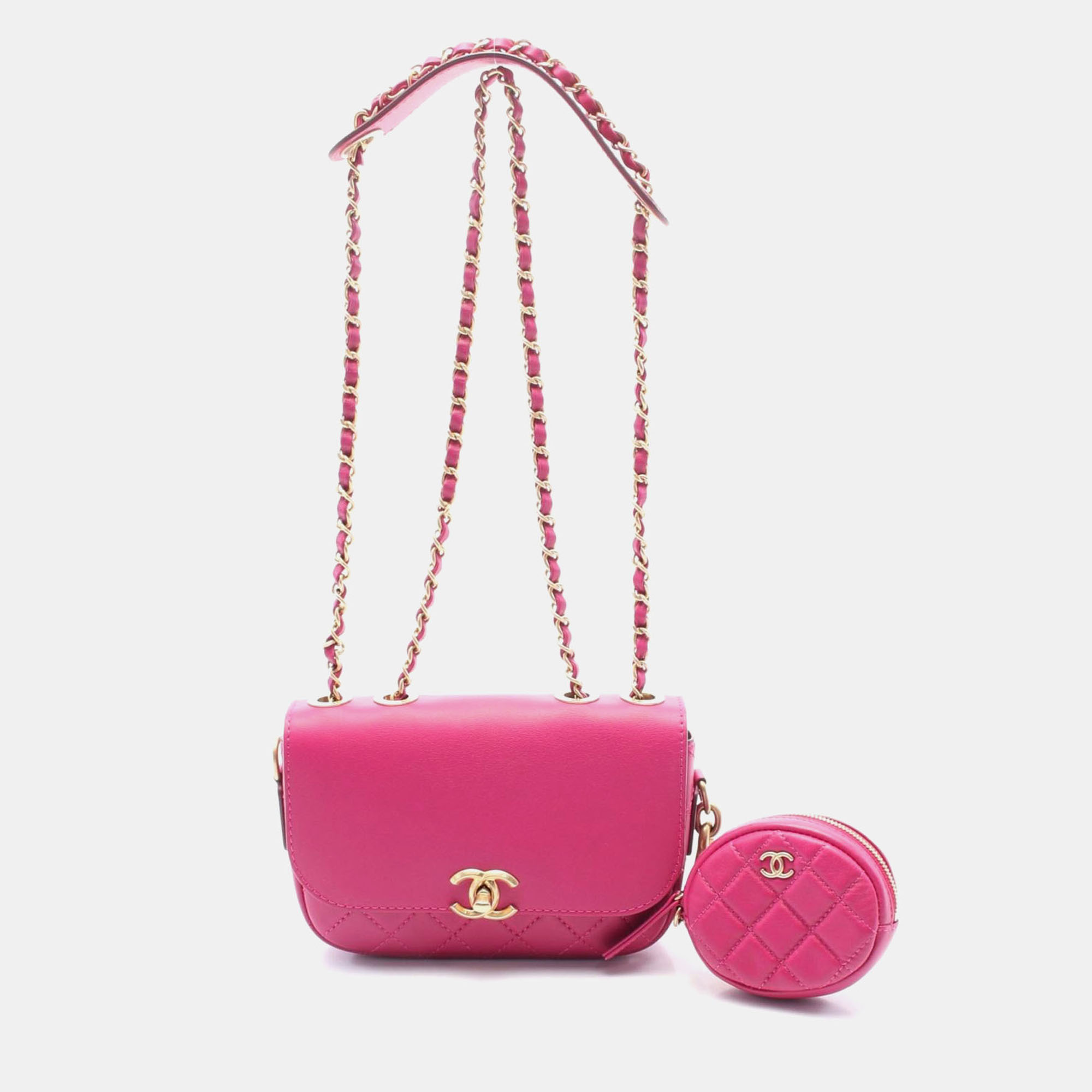 

Chanel Multi Pouching Pink Quilted Calfskin Flap Bag with Coin Purse