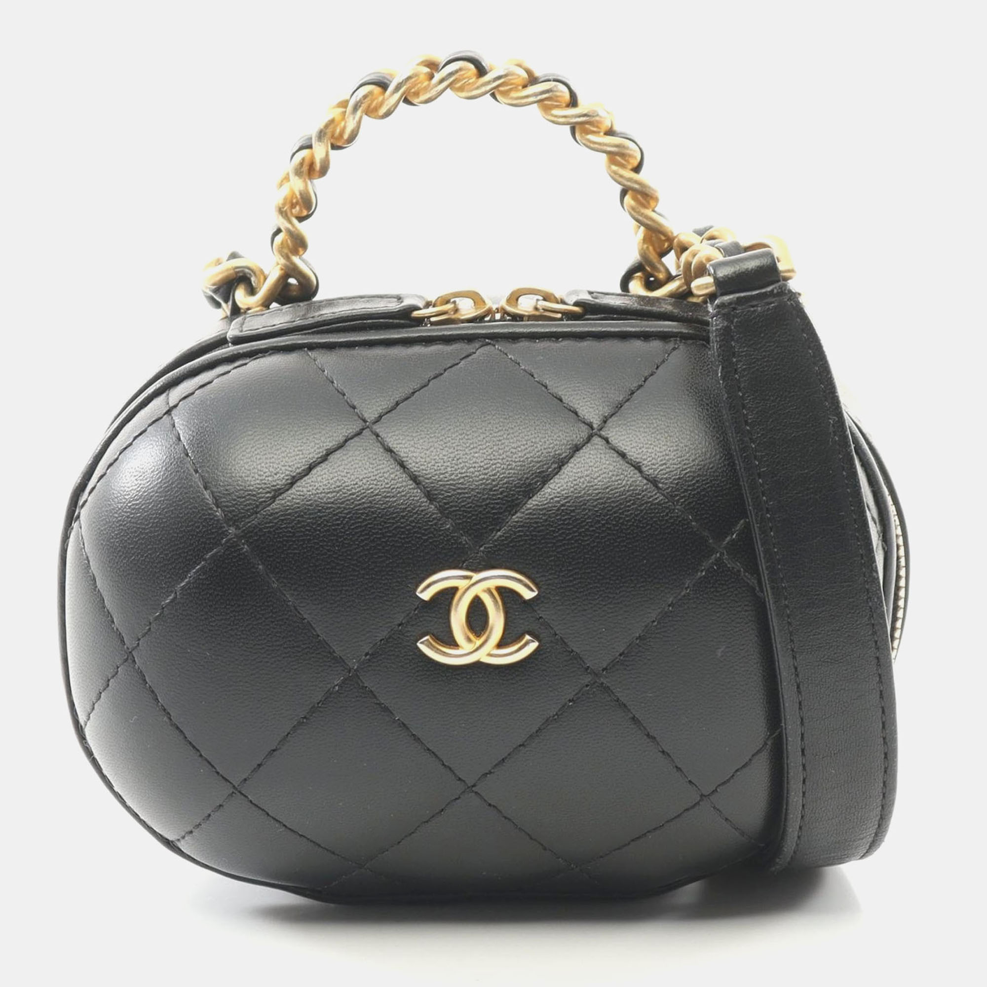 

Chanel CC Bubble Black Lambskin Quilted Vanity Case With Chain