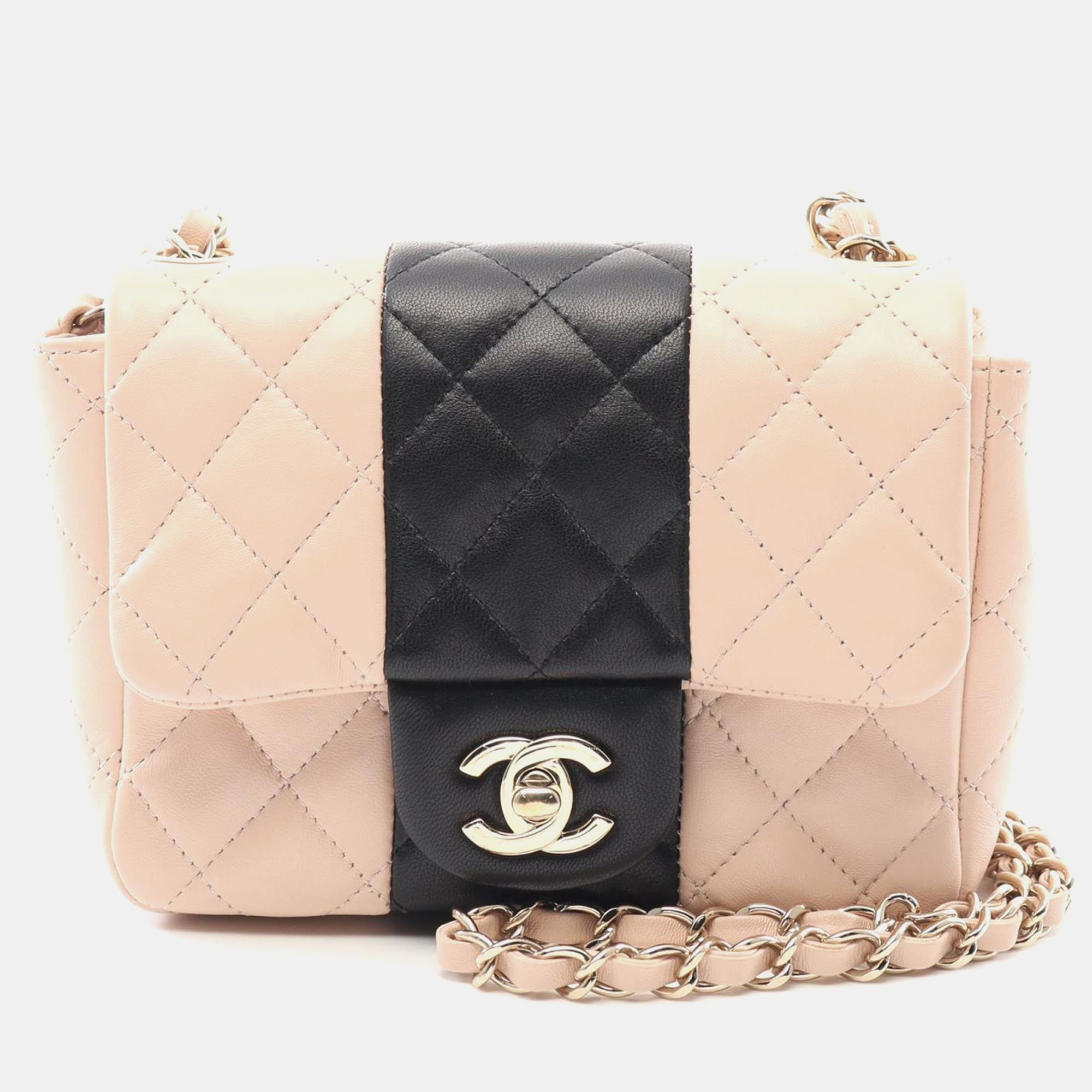 

Chanel Classic Mini Square Bicolor Quilted Leather Flap Bag, Black