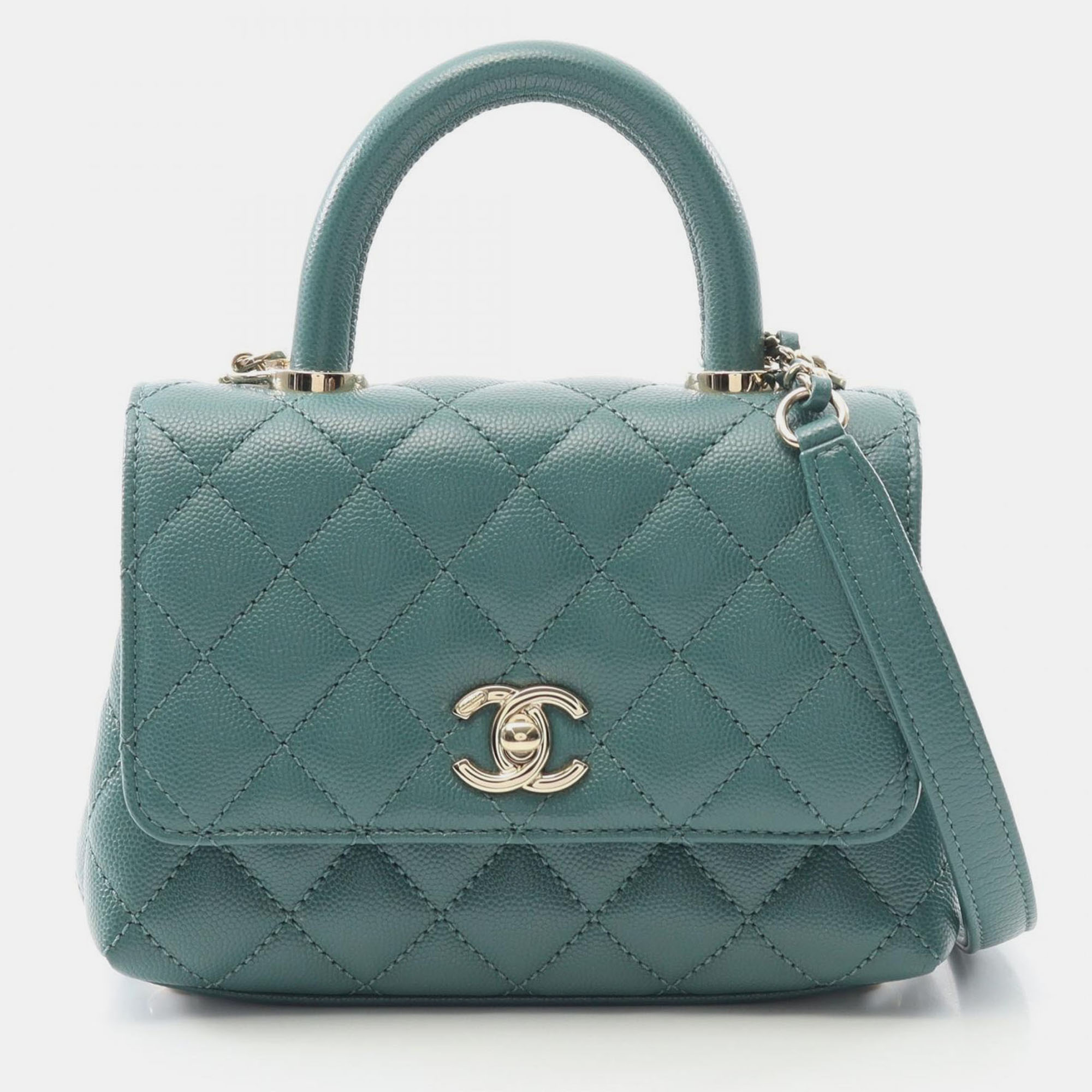 

Chanel Coco Handle XXS Green Leather Top Handle Bag