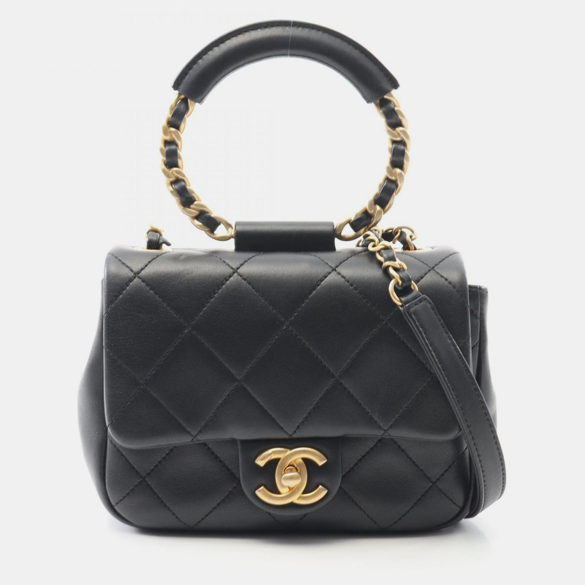 Pre-owned Chanel In-the-loop Cc Black Lambskin Sheep Leather Shoulder Bag