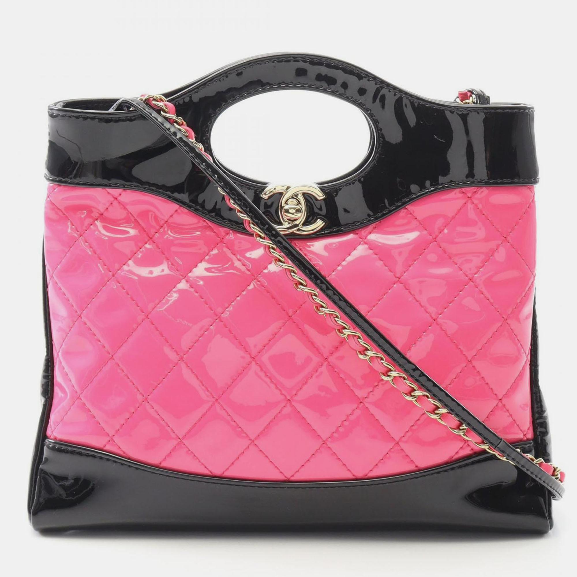 

Chanel 31 Pink/Black Patent Leather Quilted Shoulder Bag