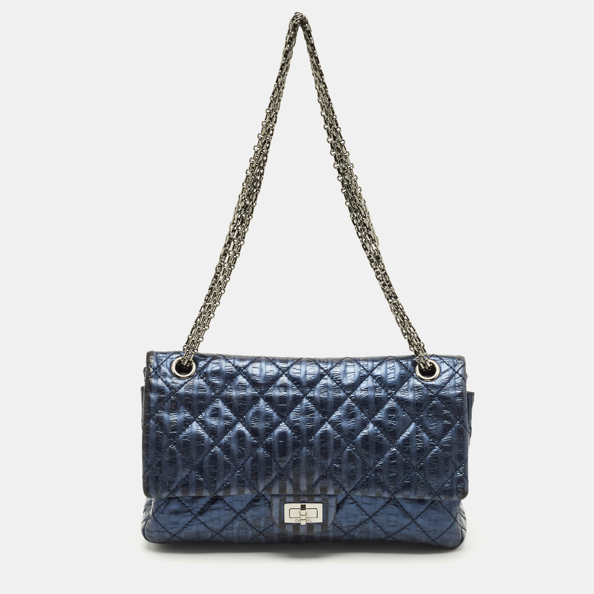 

Chanel Metallic Blue Quilted Striped Leather Classic 226 Reissue 2.55 Flap Bag