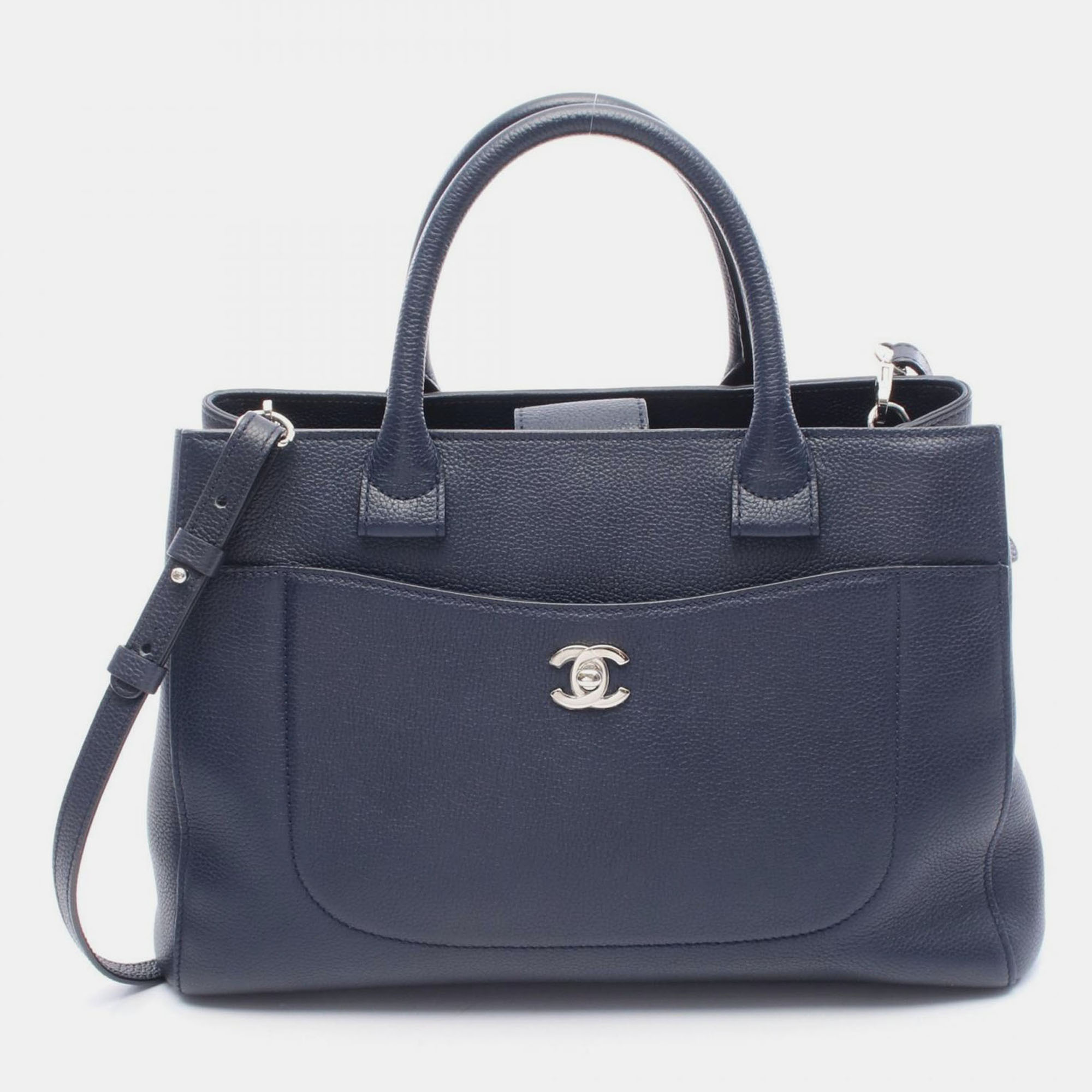 Pre-owned Chanel Neo Executive Navy Blue Leather Tote Bag