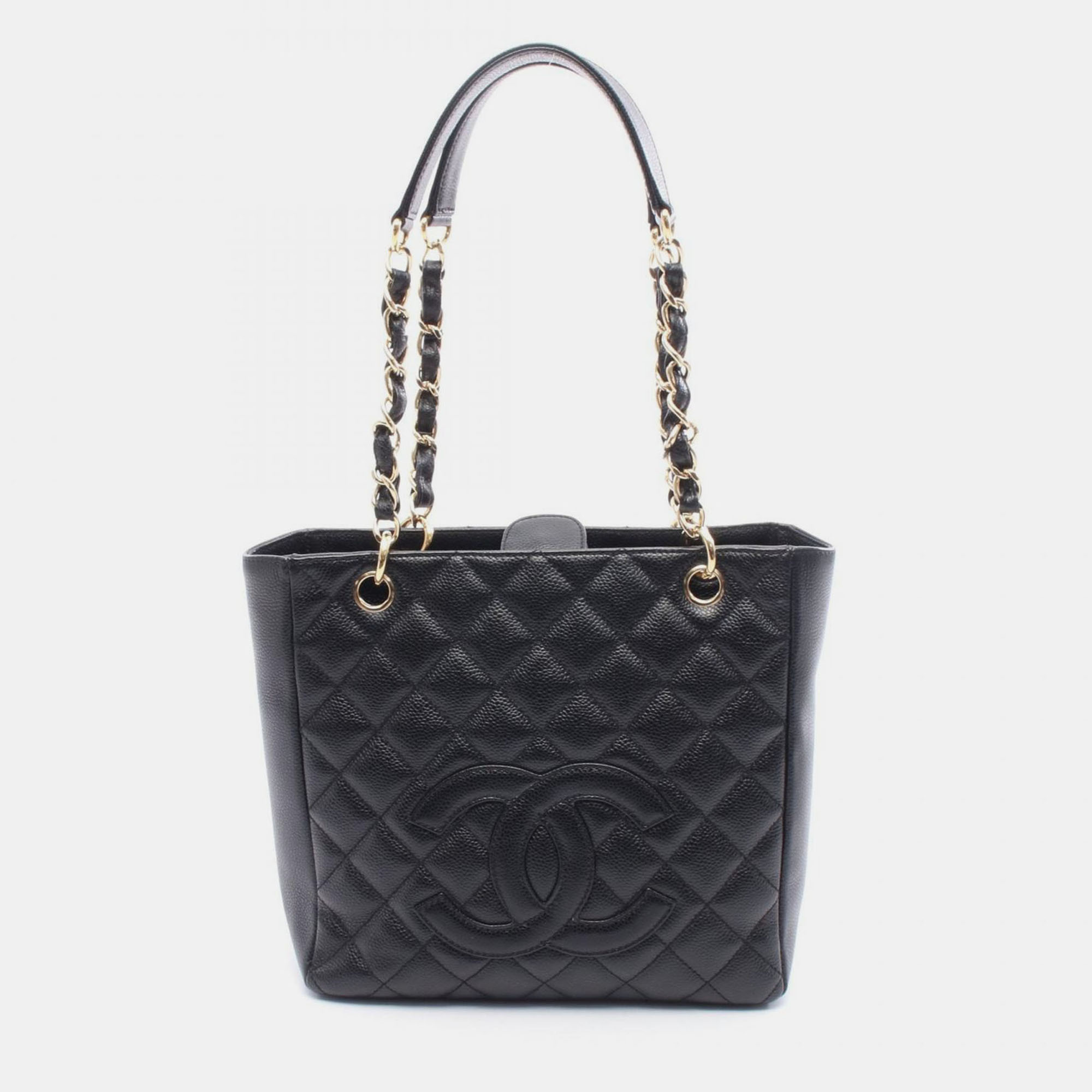 Pre-owned Chanel Cc Petite Shopping Pst Black Leather Tote Bag